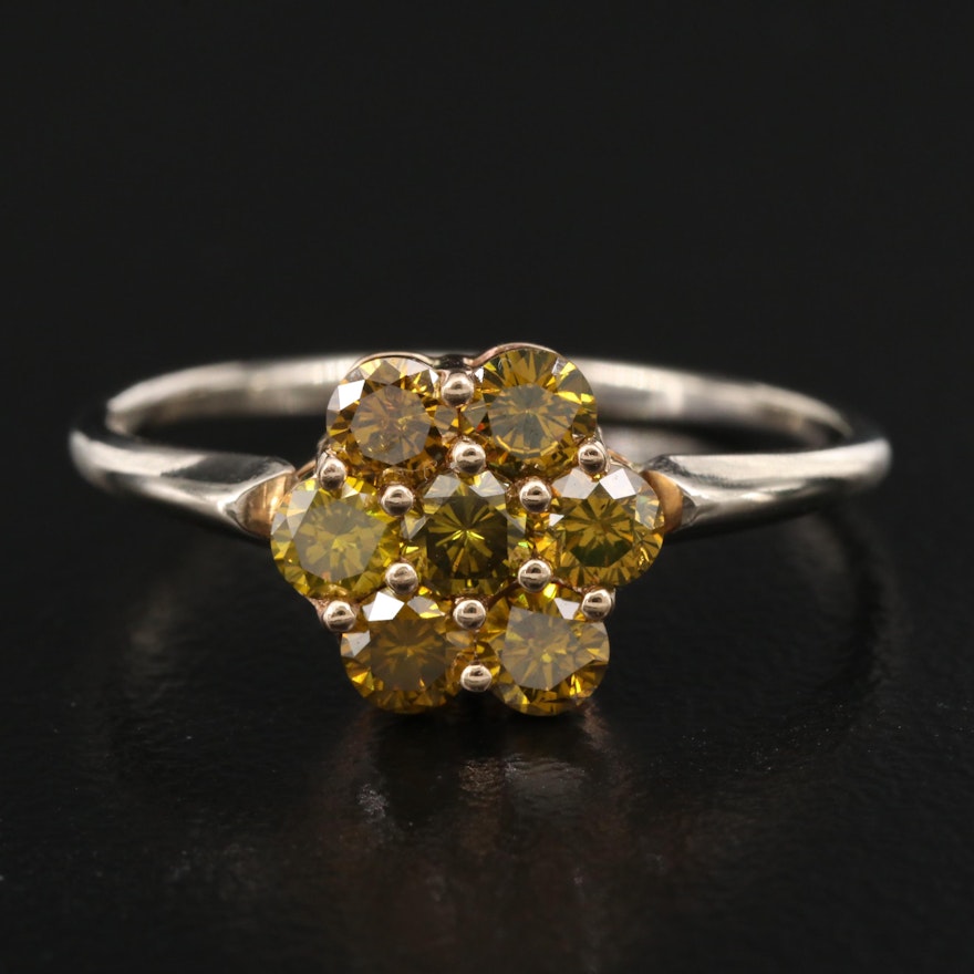 14K 1.05 CTW Diamond Cluster Ring with 10K Top