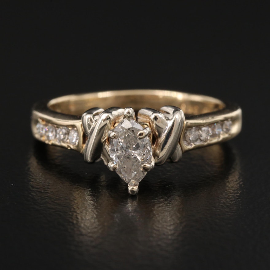 14K Diamond Ring with Channel Shoulders