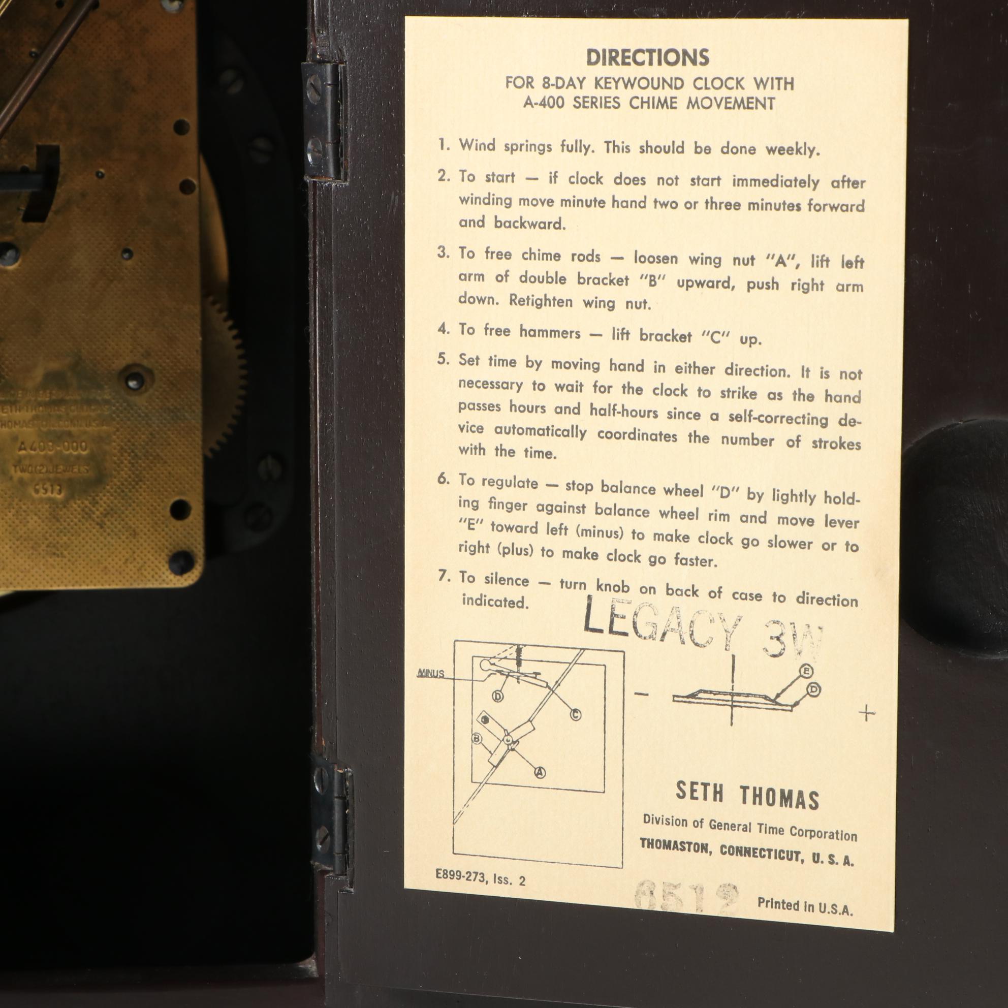 Seth Thomas Legacy 3W Mahogany Carriage Clock, Mid to Late 20th Century