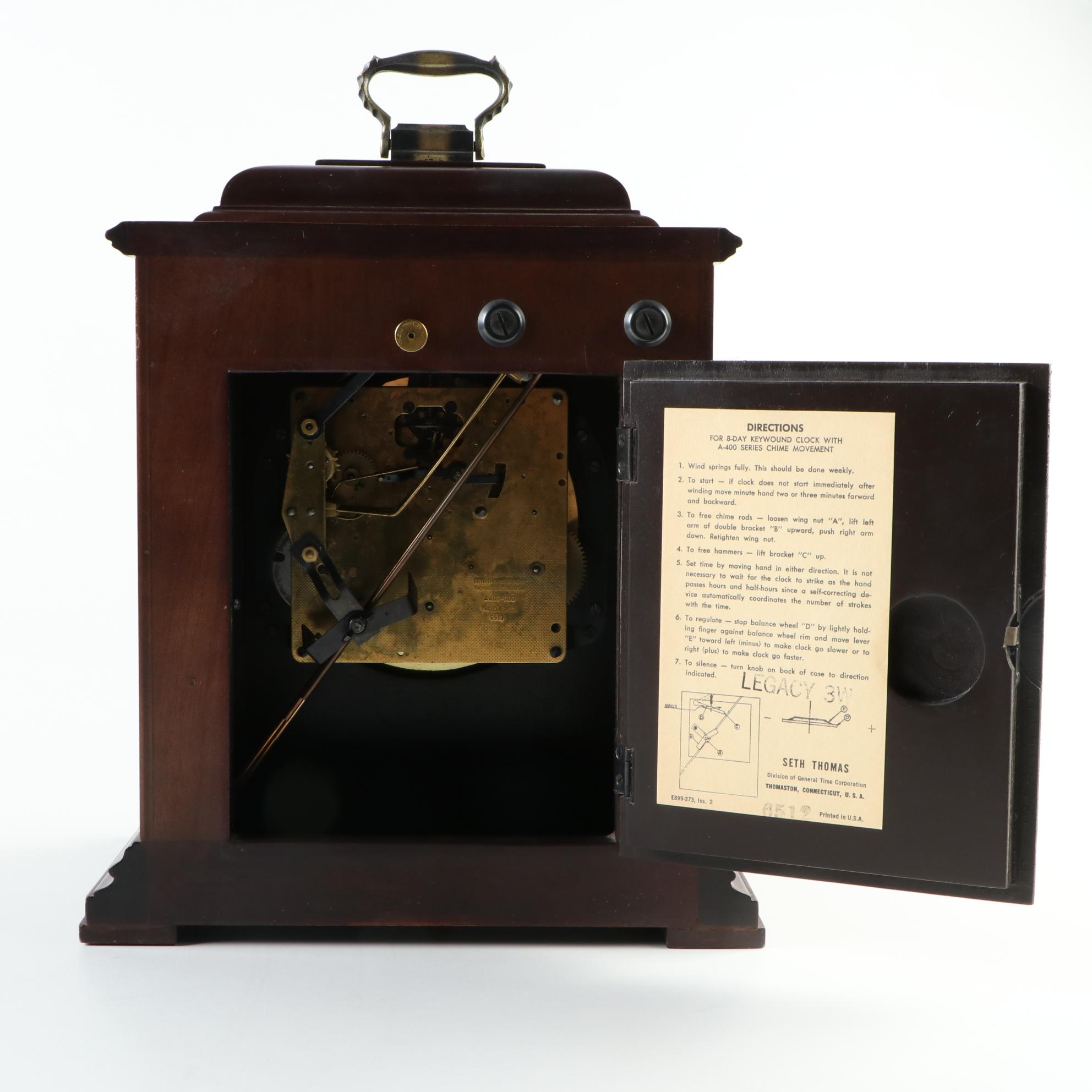 Seth Thomas Legacy 3W Mahogany Carriage Clock, Mid to Late 20th Century