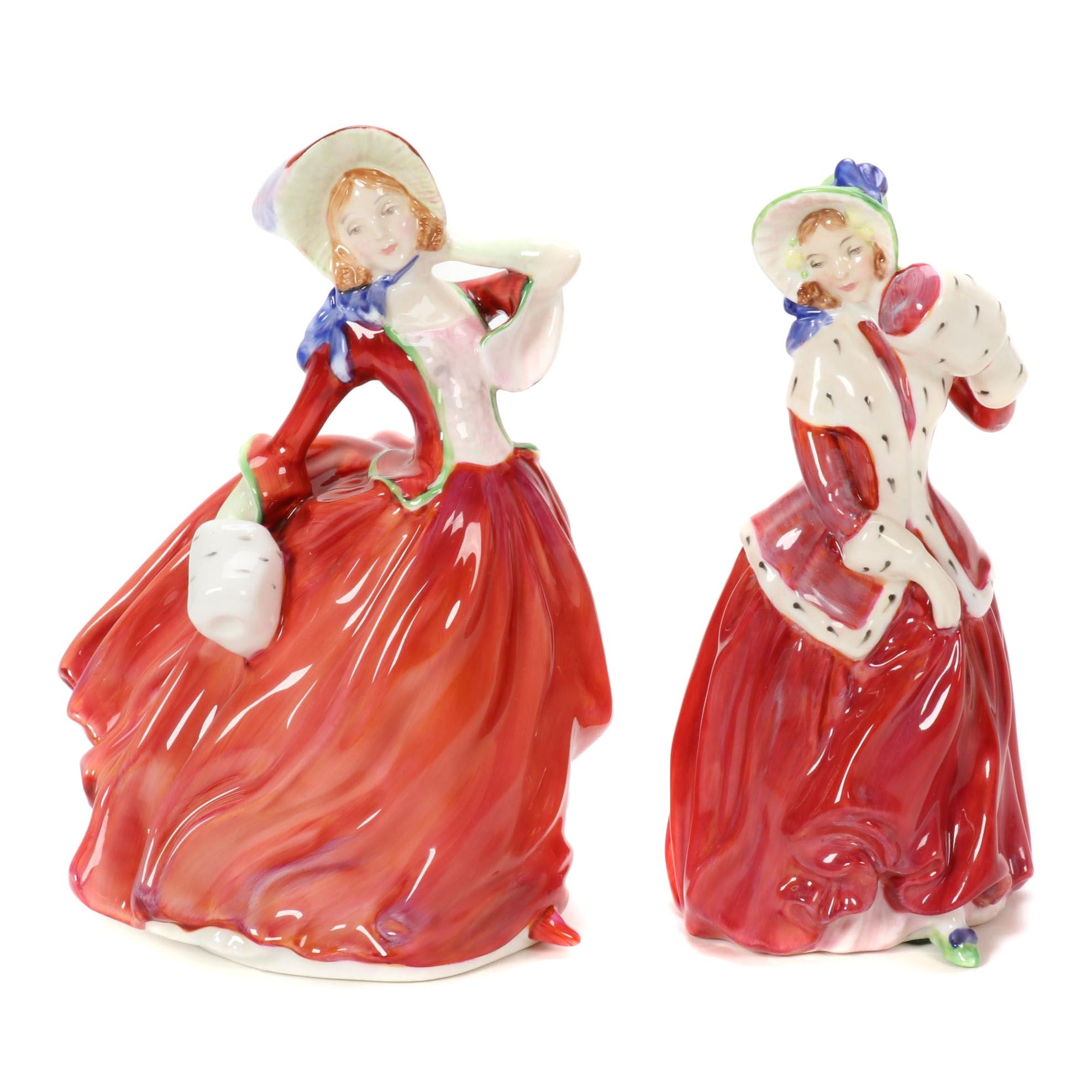 Royal Doulton "Christmas Morn" and "Autumn Breezes" Porcelain Figurines