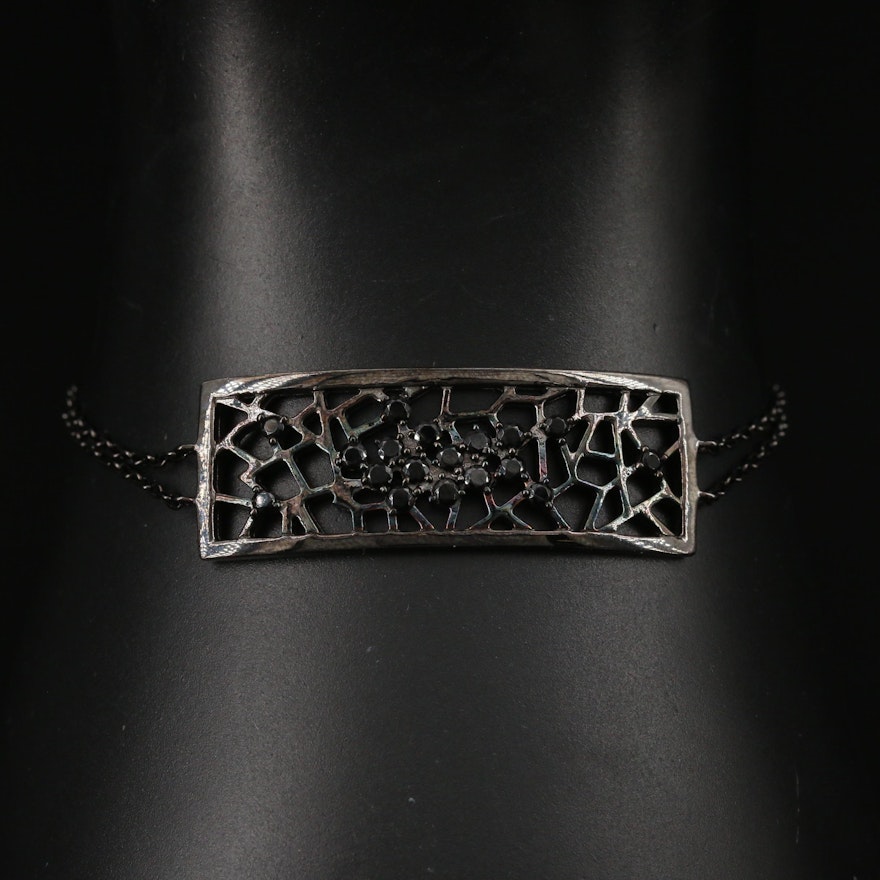 Sterling Openwork Panel Bracelet with Cubic Zirconia Accents