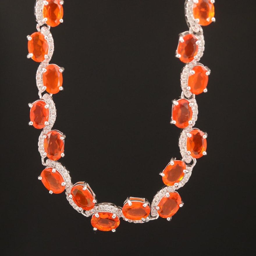 Sterling Fire Opal and Topaz Necklace