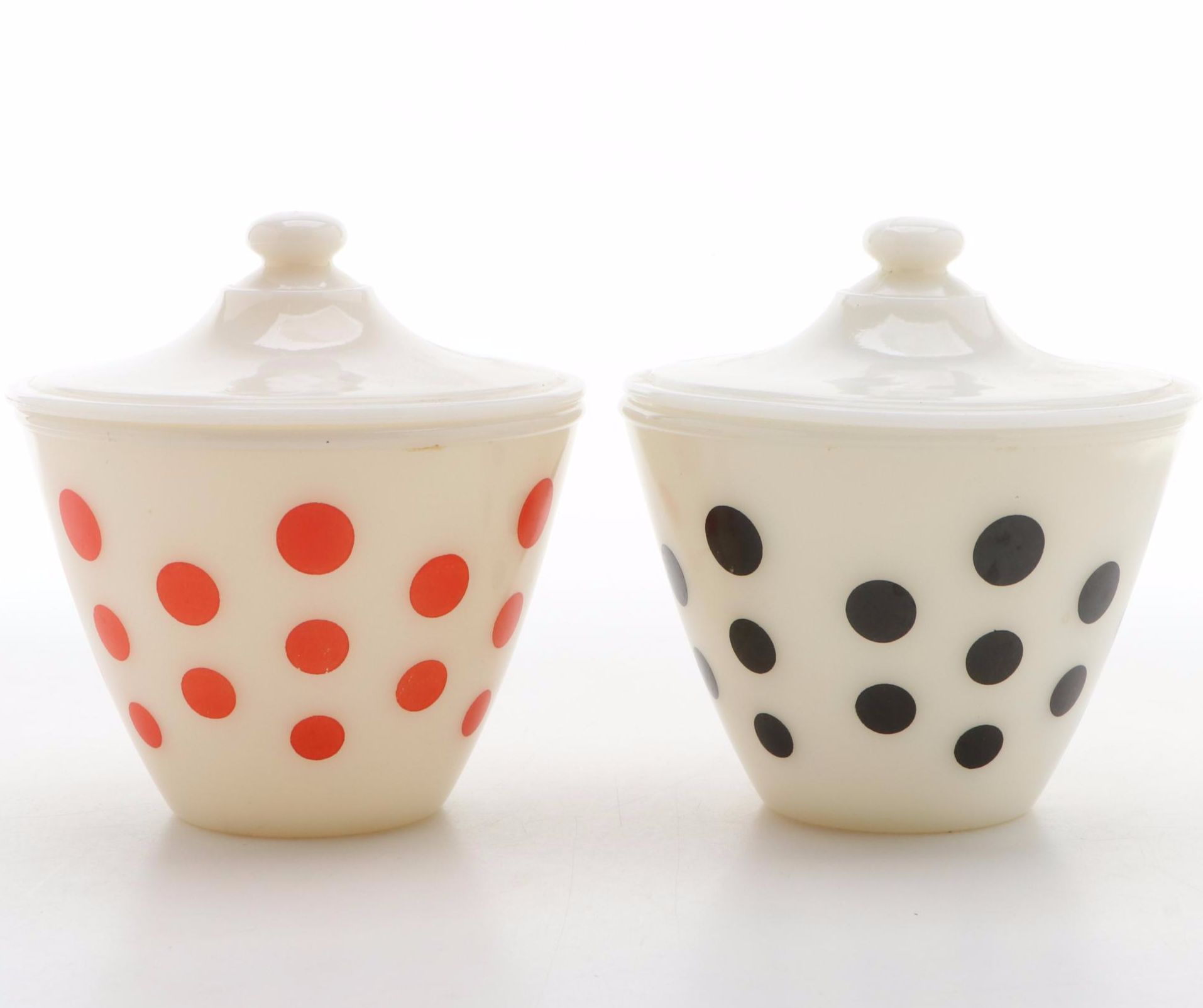 Pyrex "New Dot" Mixing Bowls with Anchor Hocking Fire King "Dot" Drip Jars