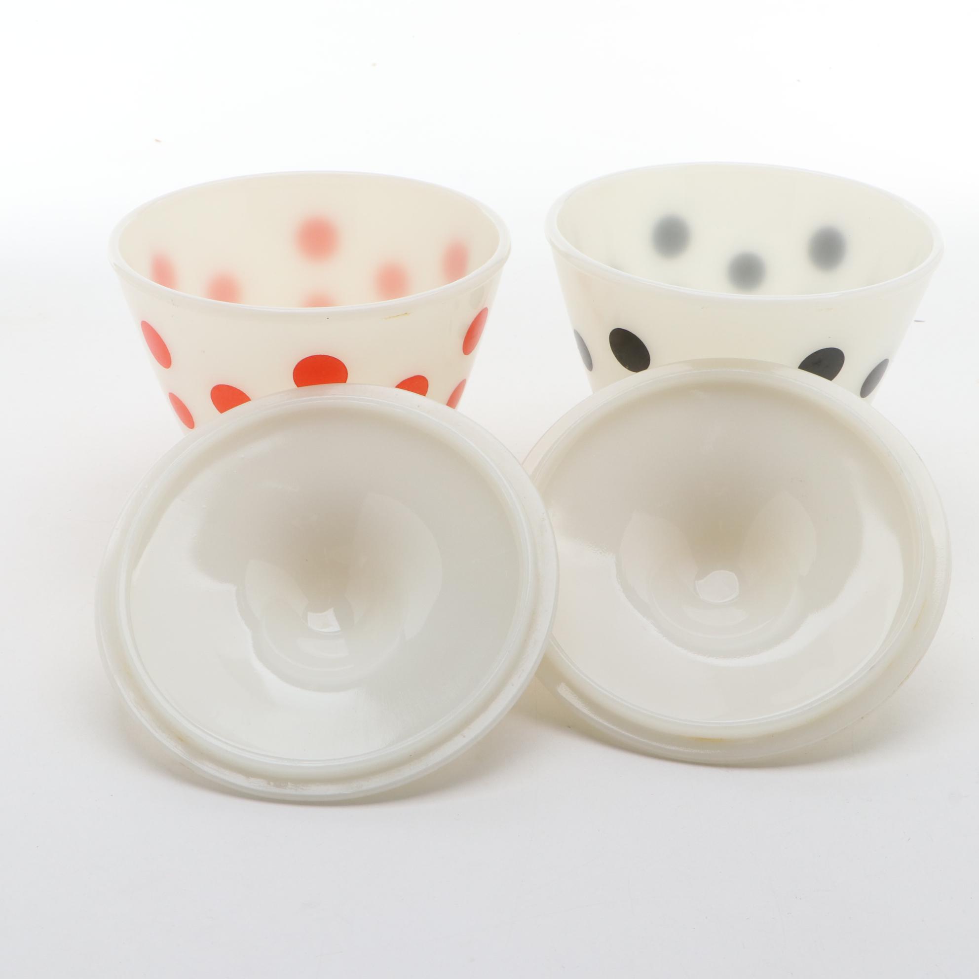 Pyrex "New Dot" Mixing Bowls with Anchor Hocking Fire King "Dot" Drip Jars