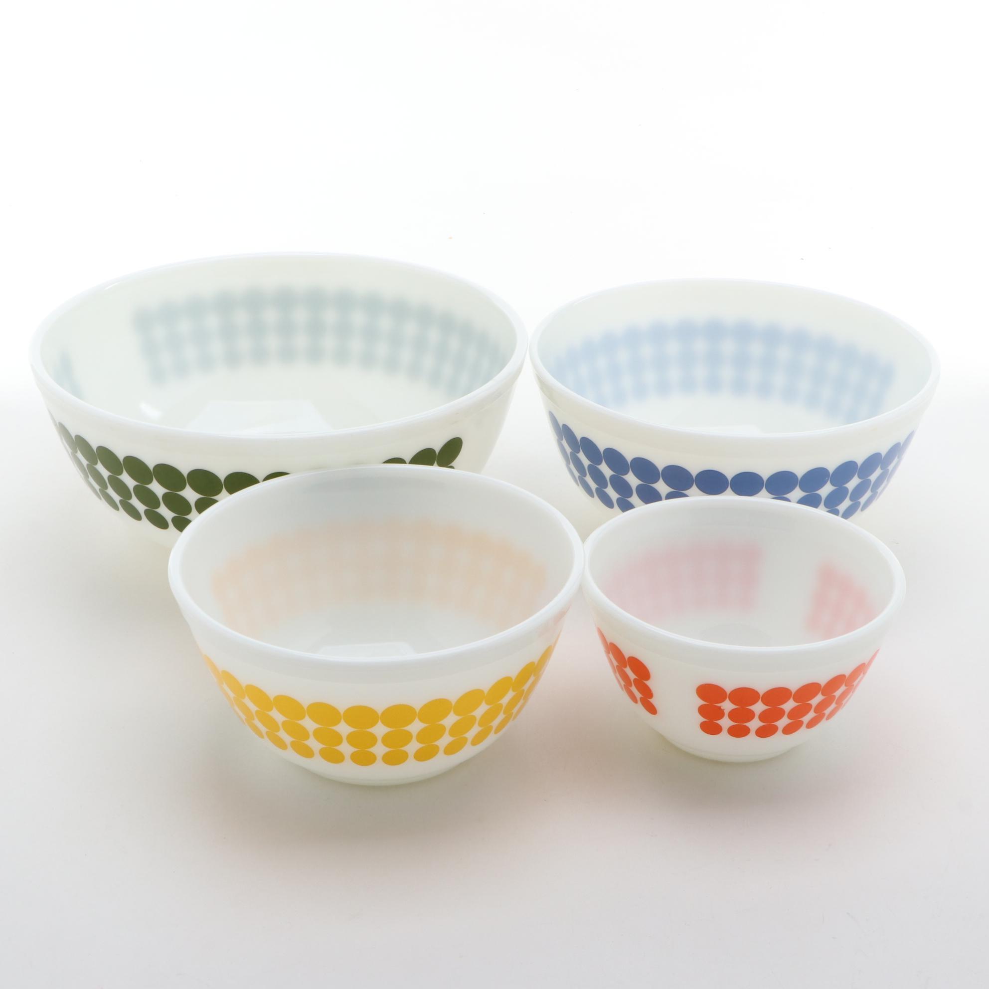 Pyrex "New Dot" Mixing Bowls with Anchor Hocking Fire King "Dot" Drip Jars