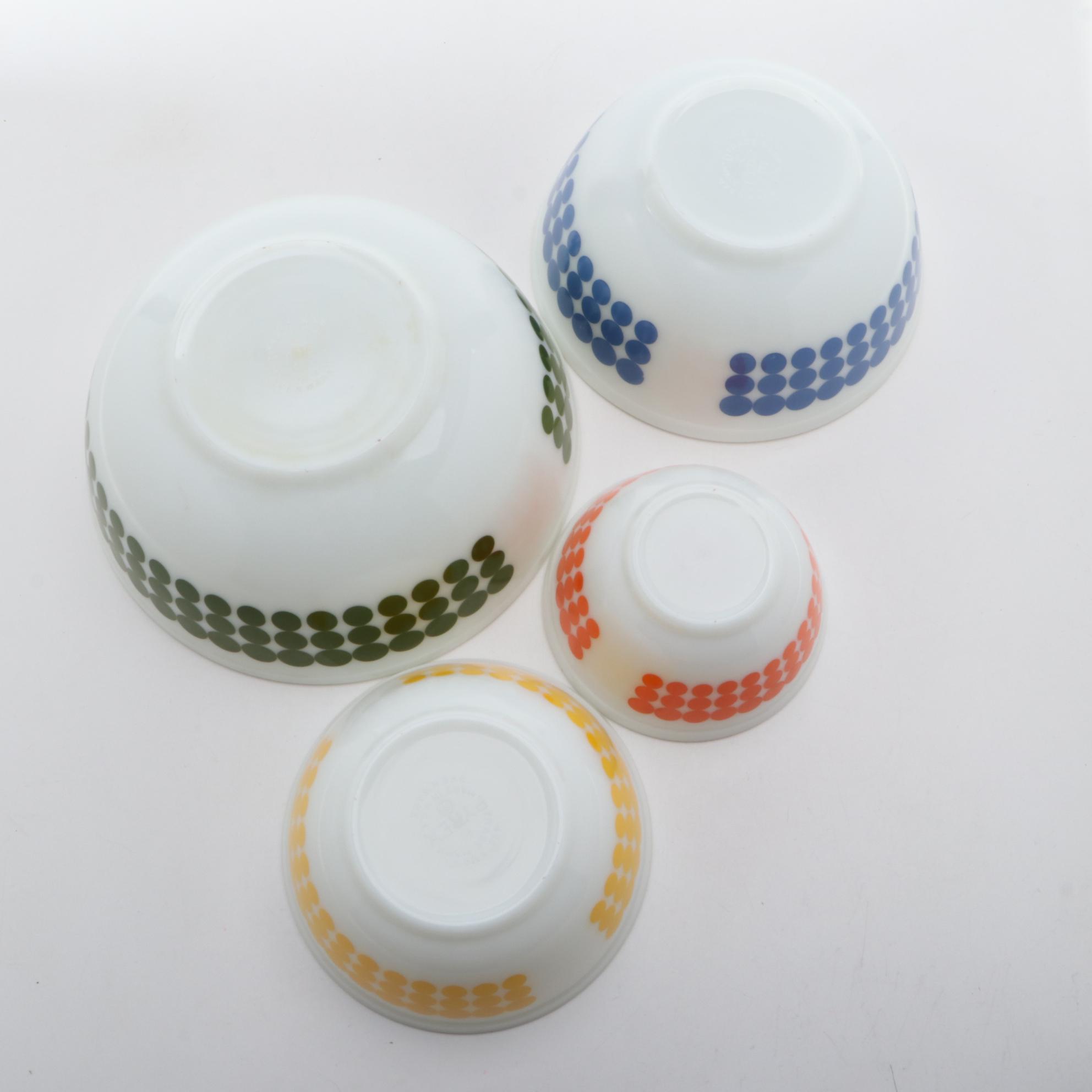 Pyrex "New Dot" Mixing Bowls with Anchor Hocking Fire King "Dot" Drip Jars