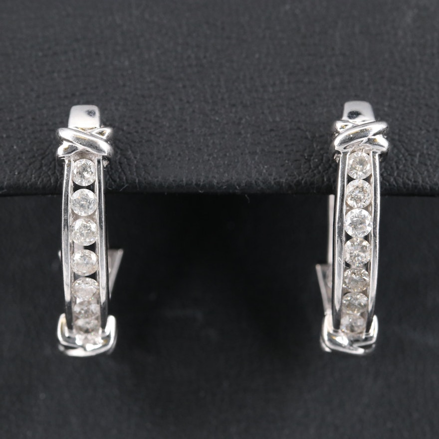 10K Diamond X Channel Hoop Earrings