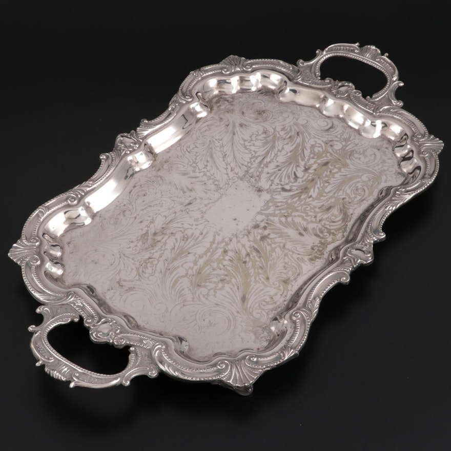 Birmingham Silver Co. Chased Silver Plate Serving Tray, Mid to Late 20th Century