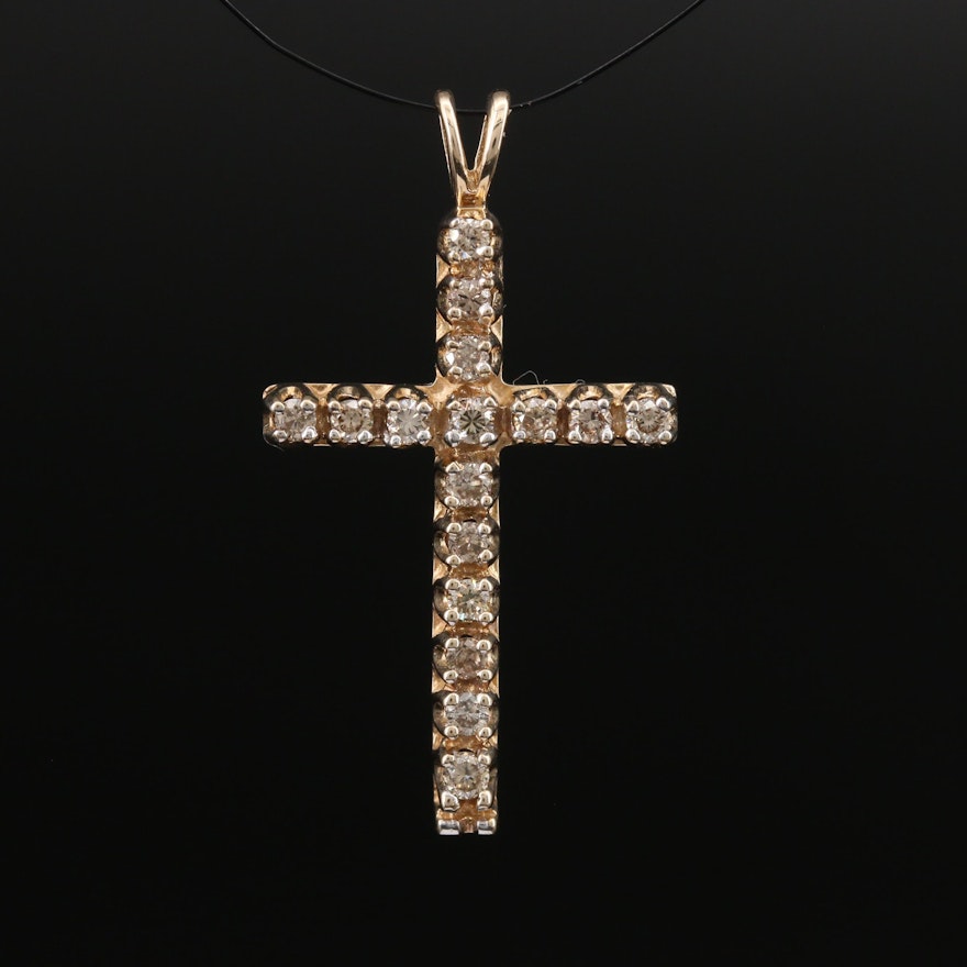 10K Diamond Cross Pendant