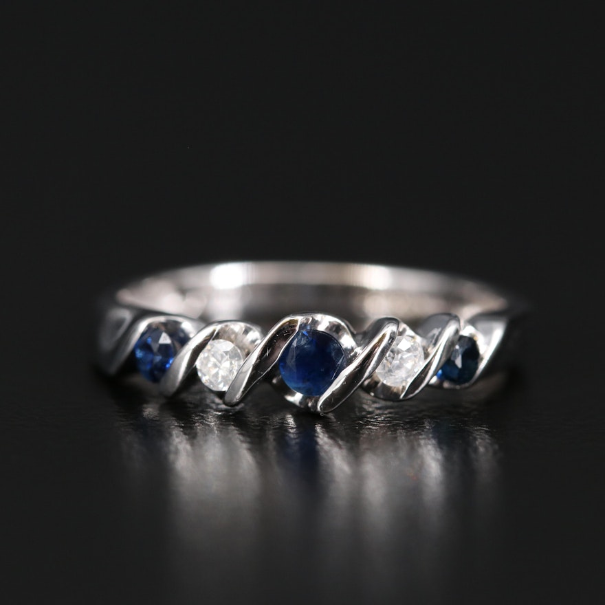 10K Tension Set Sapphire and Diamond Ring