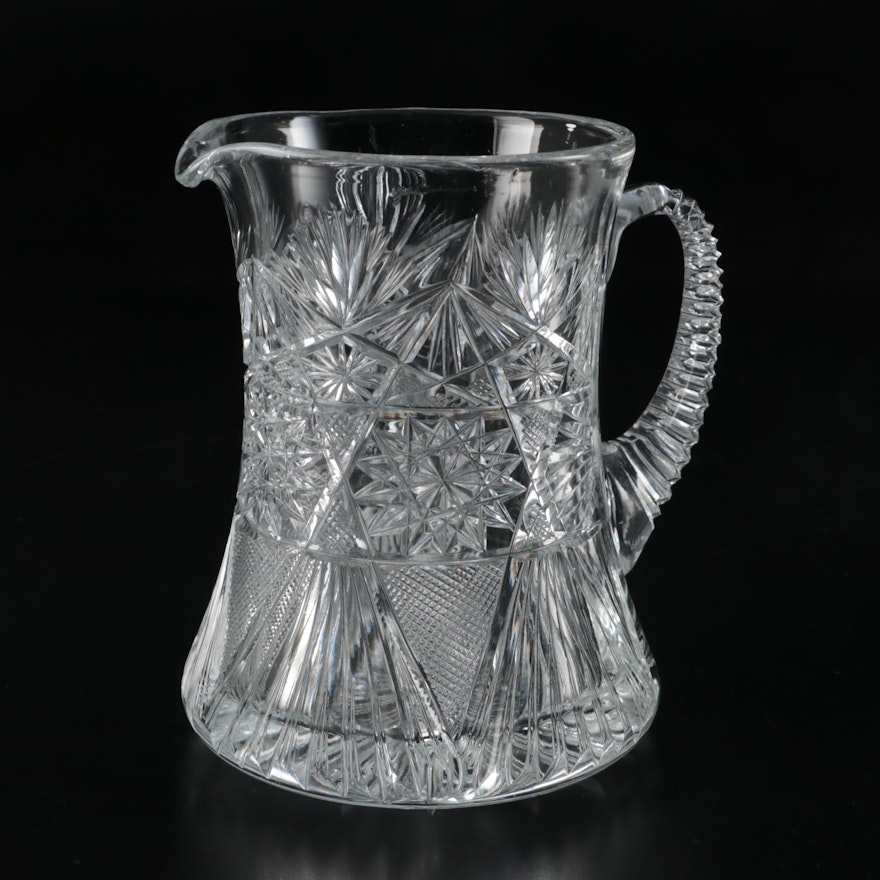 Yasemin American Brilliant Cut Style Glass Pitcher, Late 20th Century