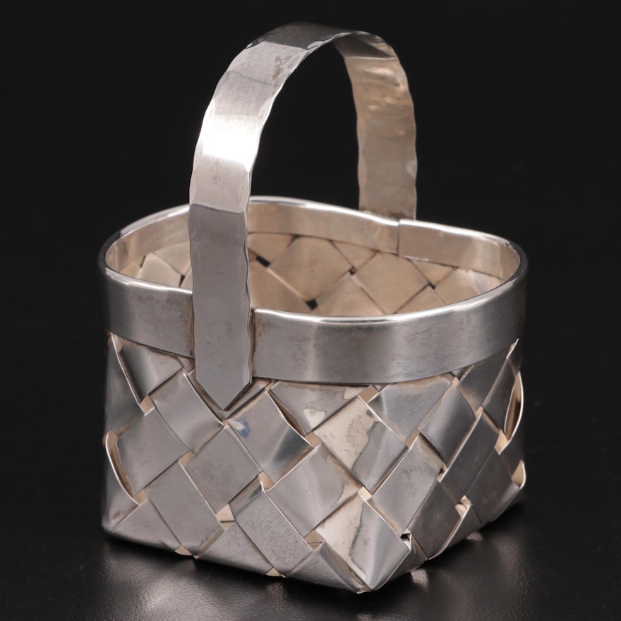 Cartier Handmade Sterling Silver Miniature Woven Basket