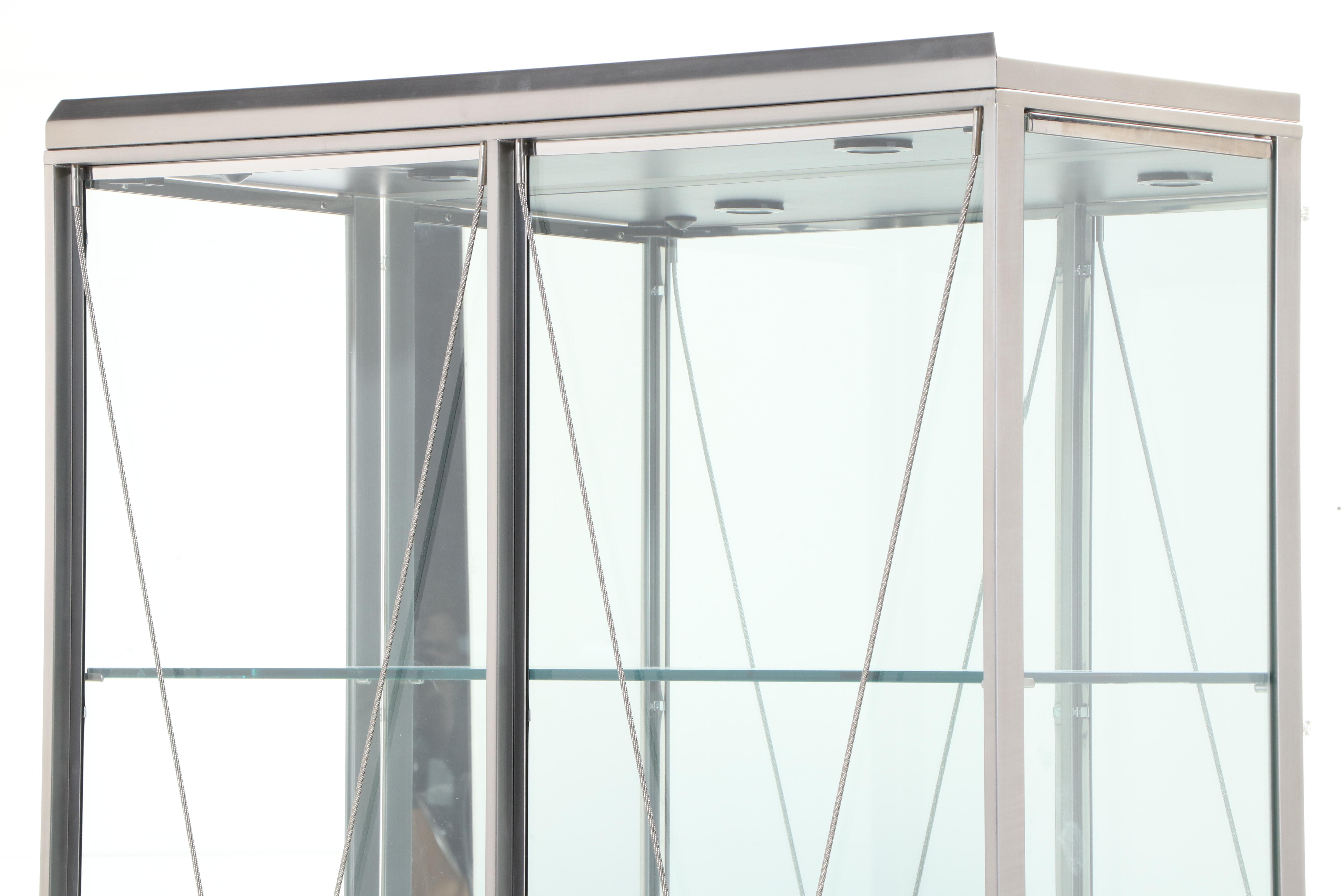 Industrial Style Glass and Metal Illuminated Display Cabinet