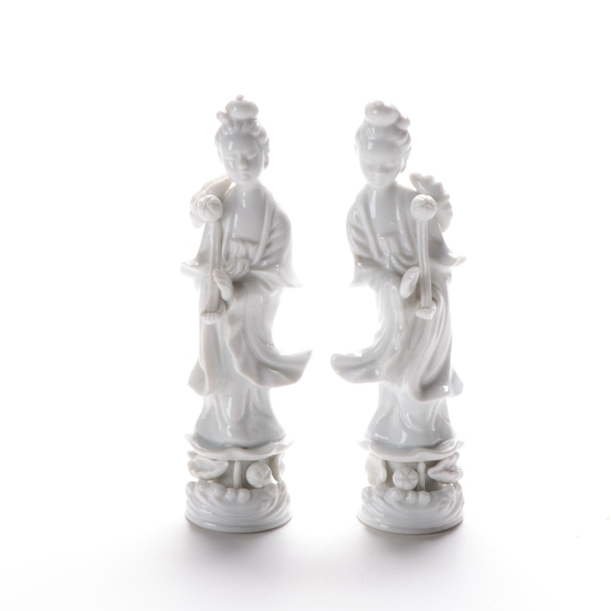 Chinese Blanc de Chine Porcelain Guanyin Figurines, Mid-20th Century