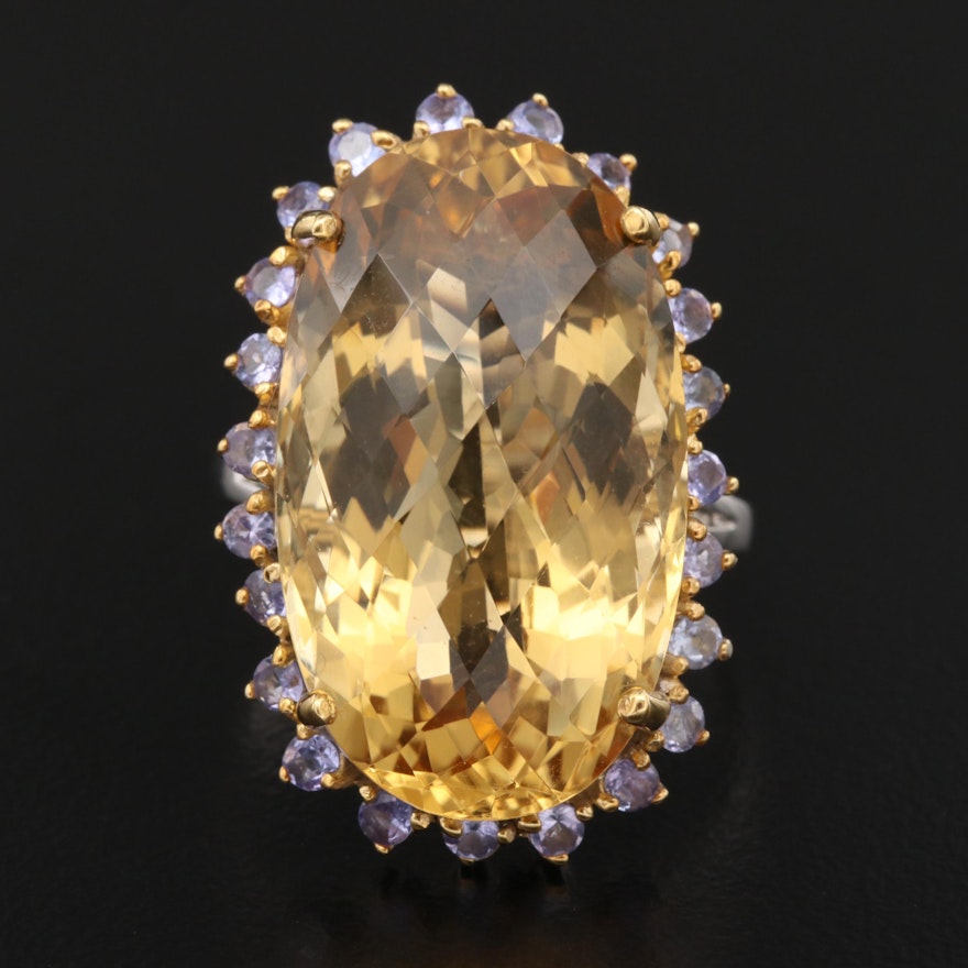 Sterling Citrine and Tanzanite Statement Ring