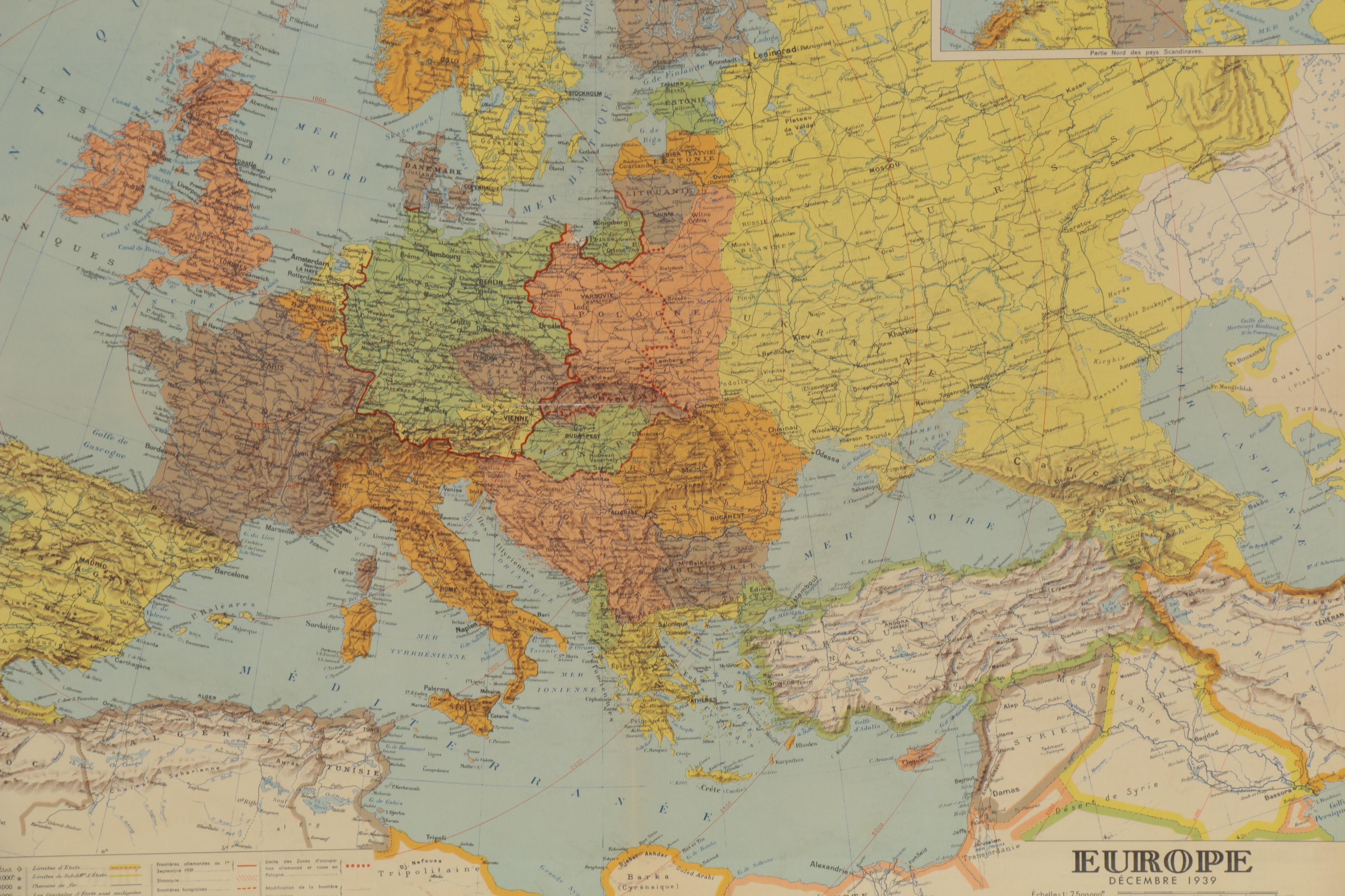 Blondel La Rougery Hand-Colored Lithographic Map "Europe Décembre 1939"