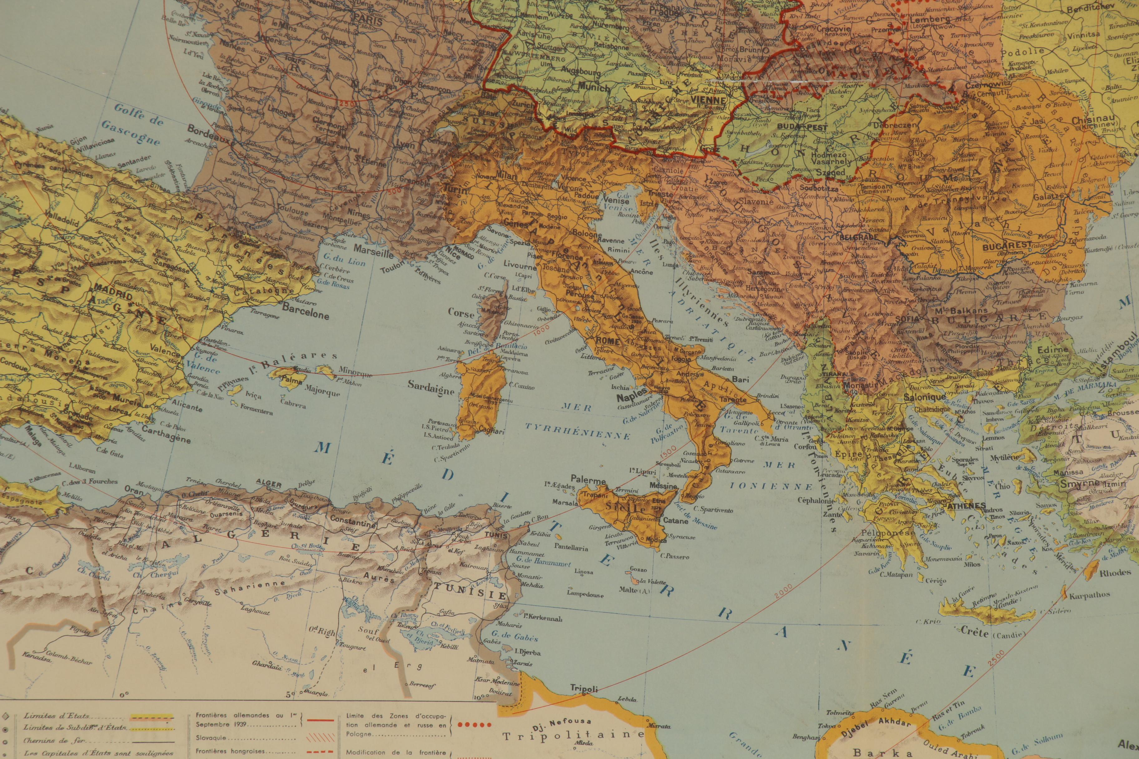 Blondel La Rougery Hand-Colored Lithographic Map "Europe Décembre 1939"