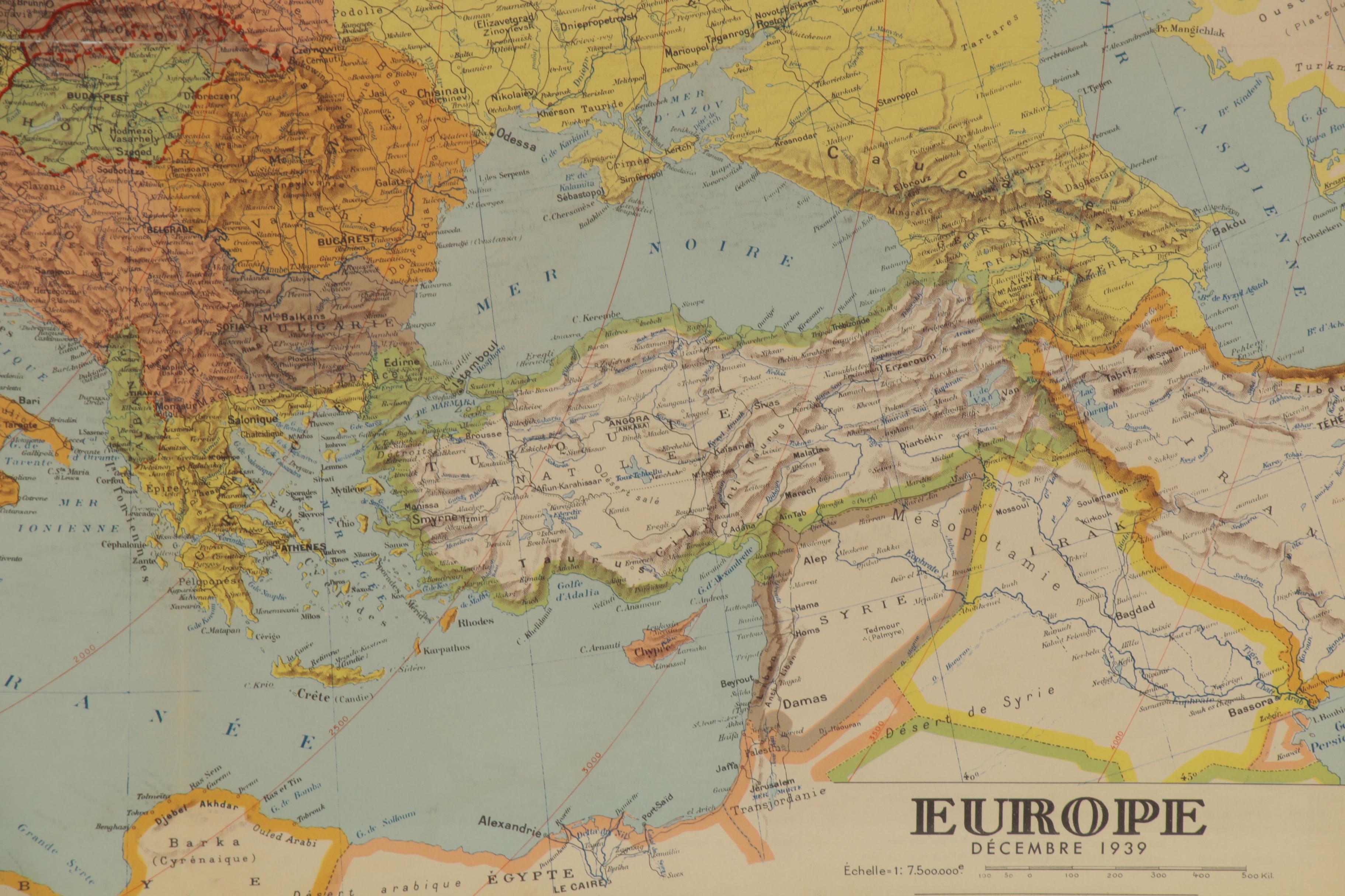Blondel La Rougery Hand-Colored Lithographic Map "Europe Décembre 1939"