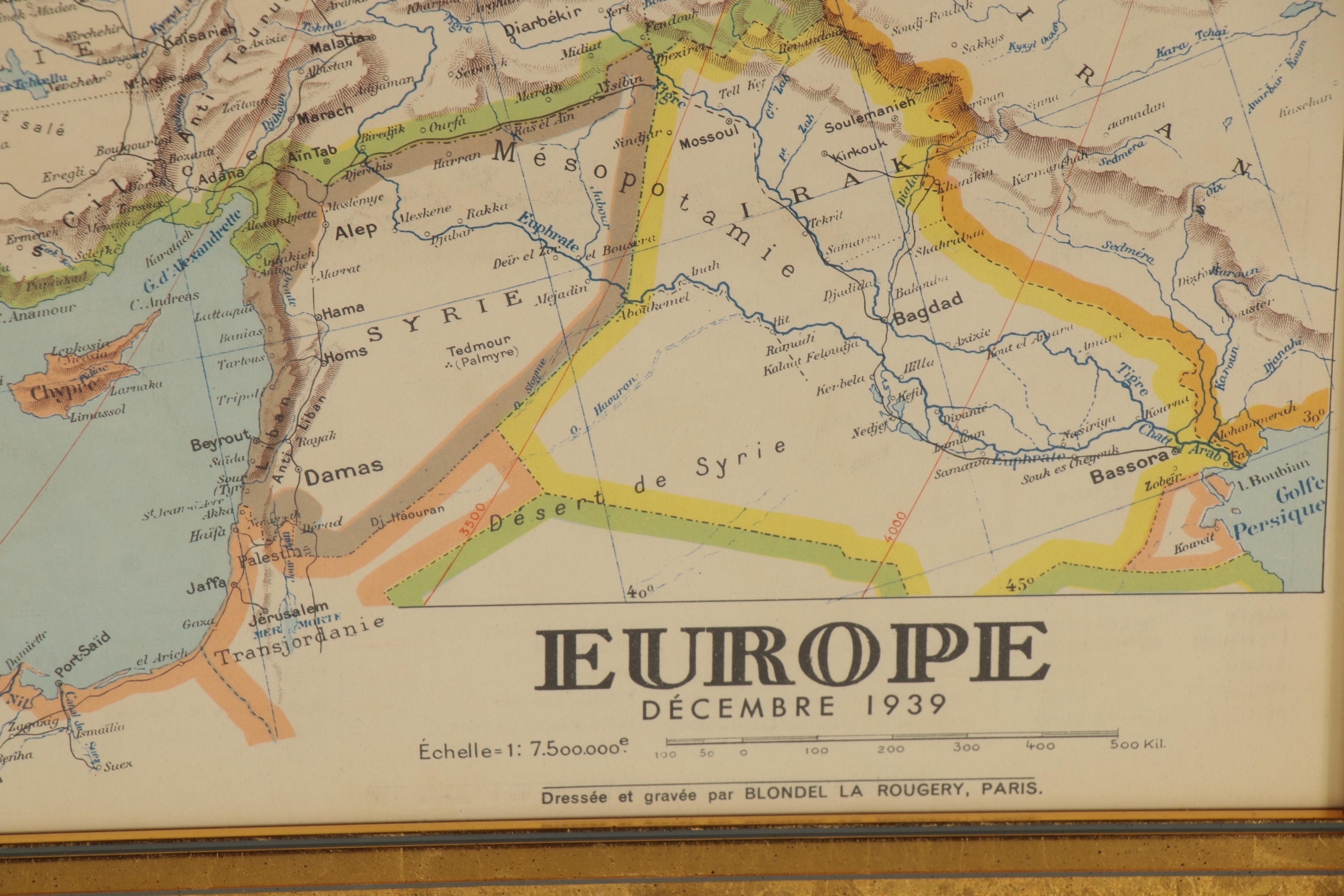 Blondel La Rougery Hand-Colored Lithographic Map "Europe Décembre 1939"