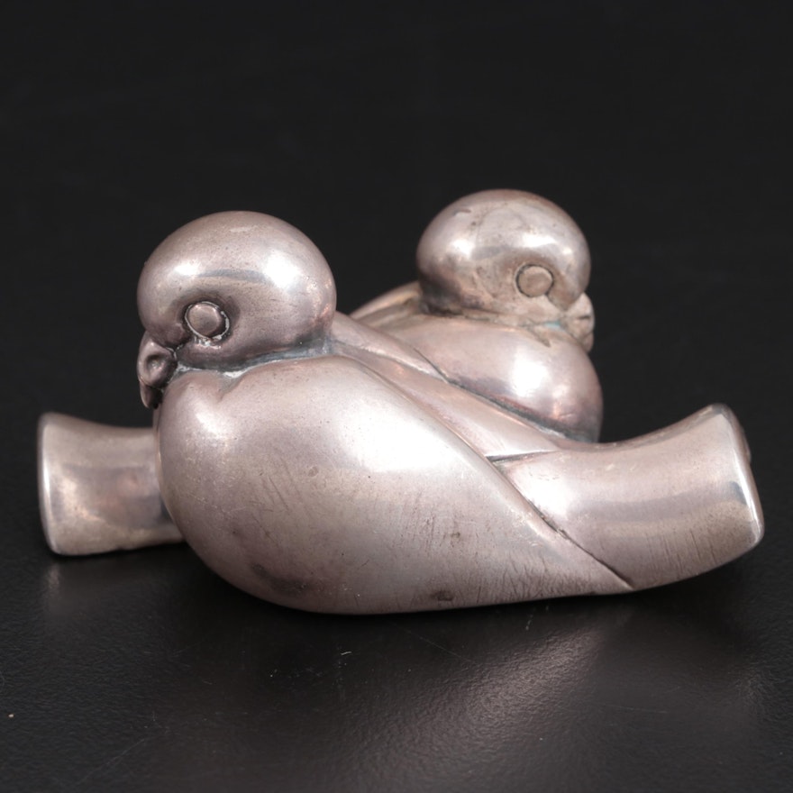 Italian Silver Plate Loving Turtle Doves Figurine