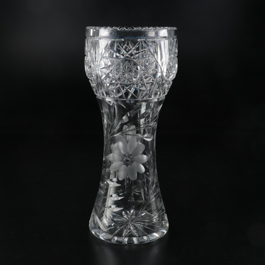 American Brilliant Cut Glass Corset Vase, Early to Mid 20th Century