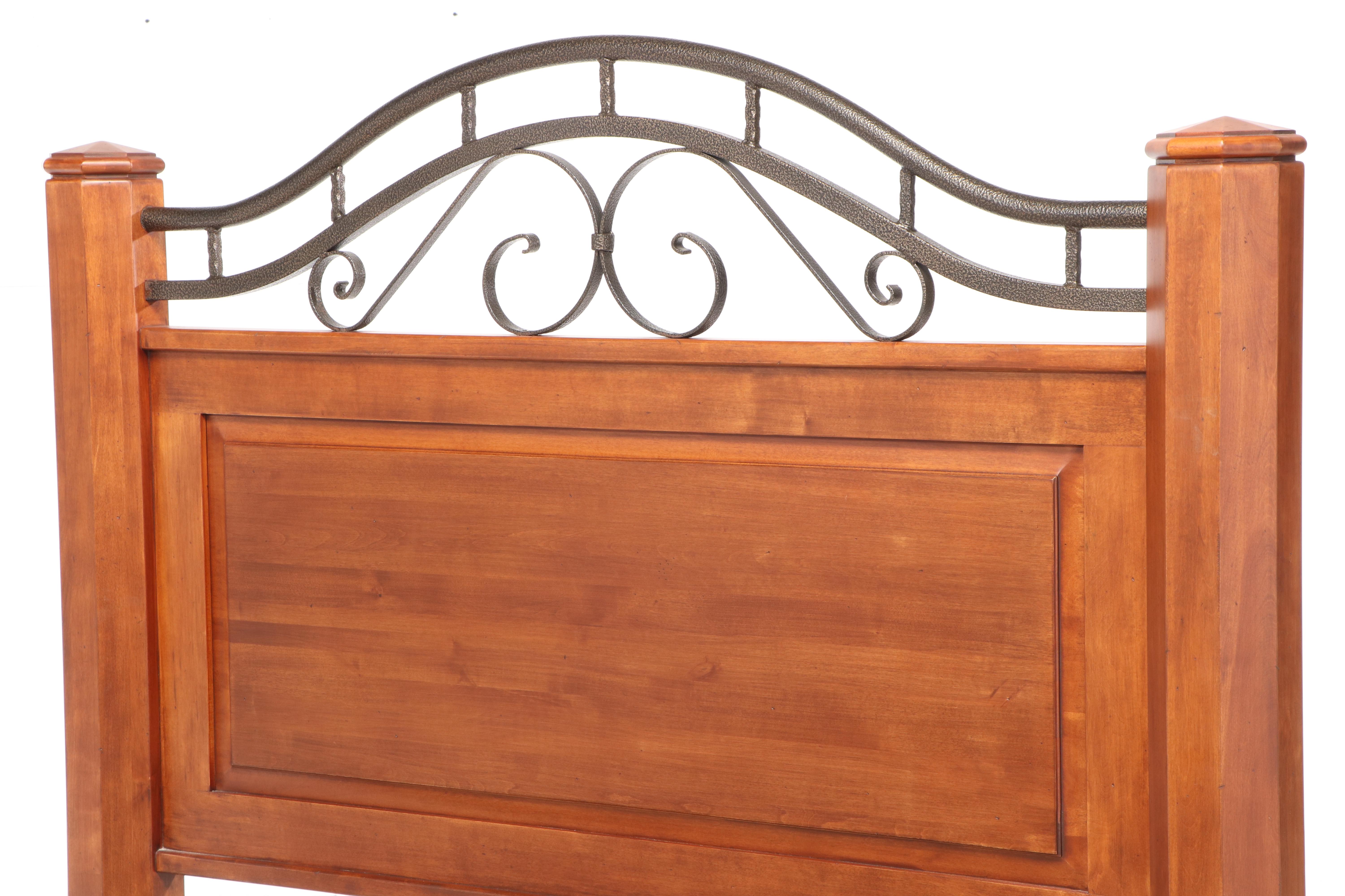 Furniture Fair Walnut-Stained Wood and Metal Queen Size Bed