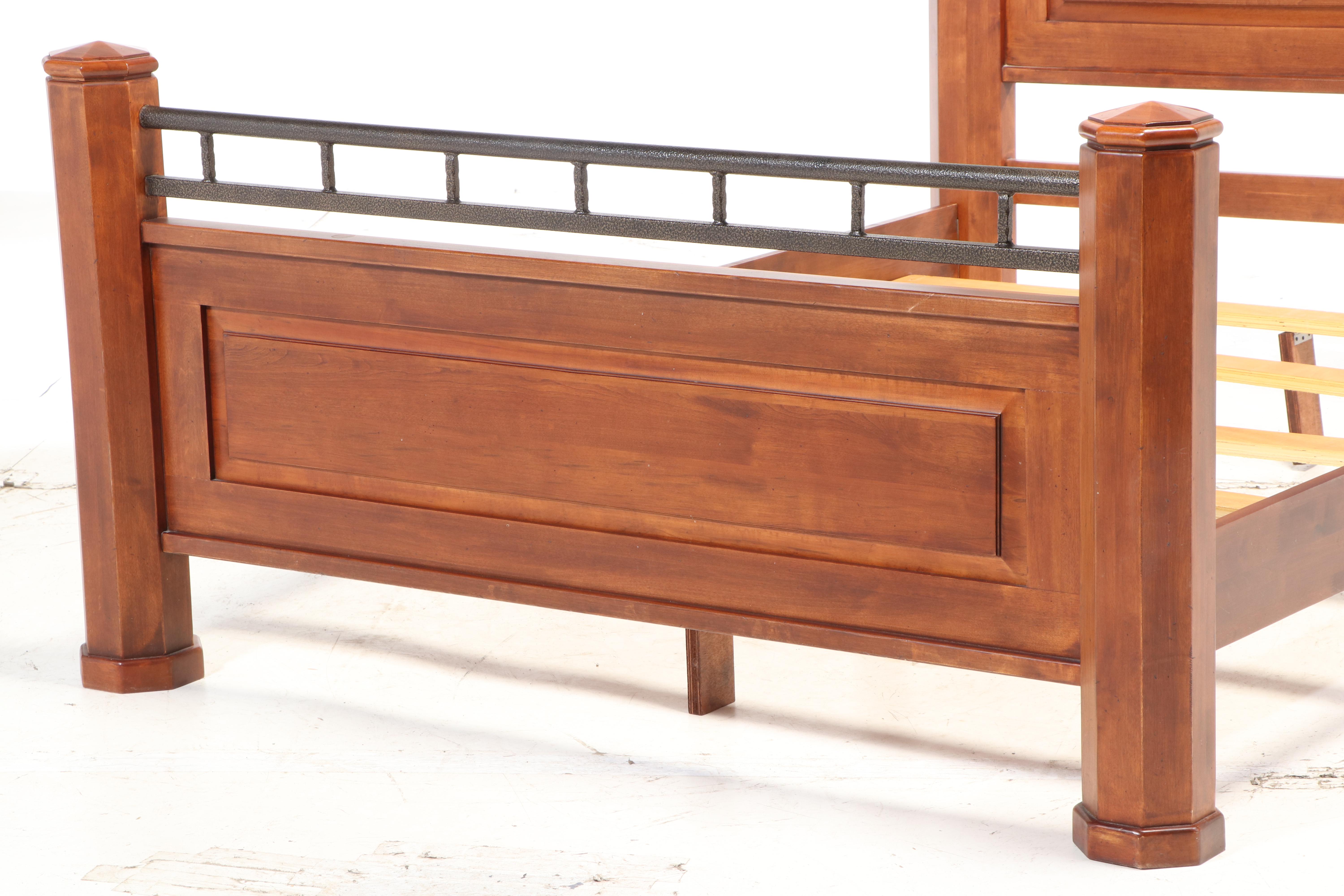 Furniture Fair Walnut-Stained Wood and Metal Queen Size Bed