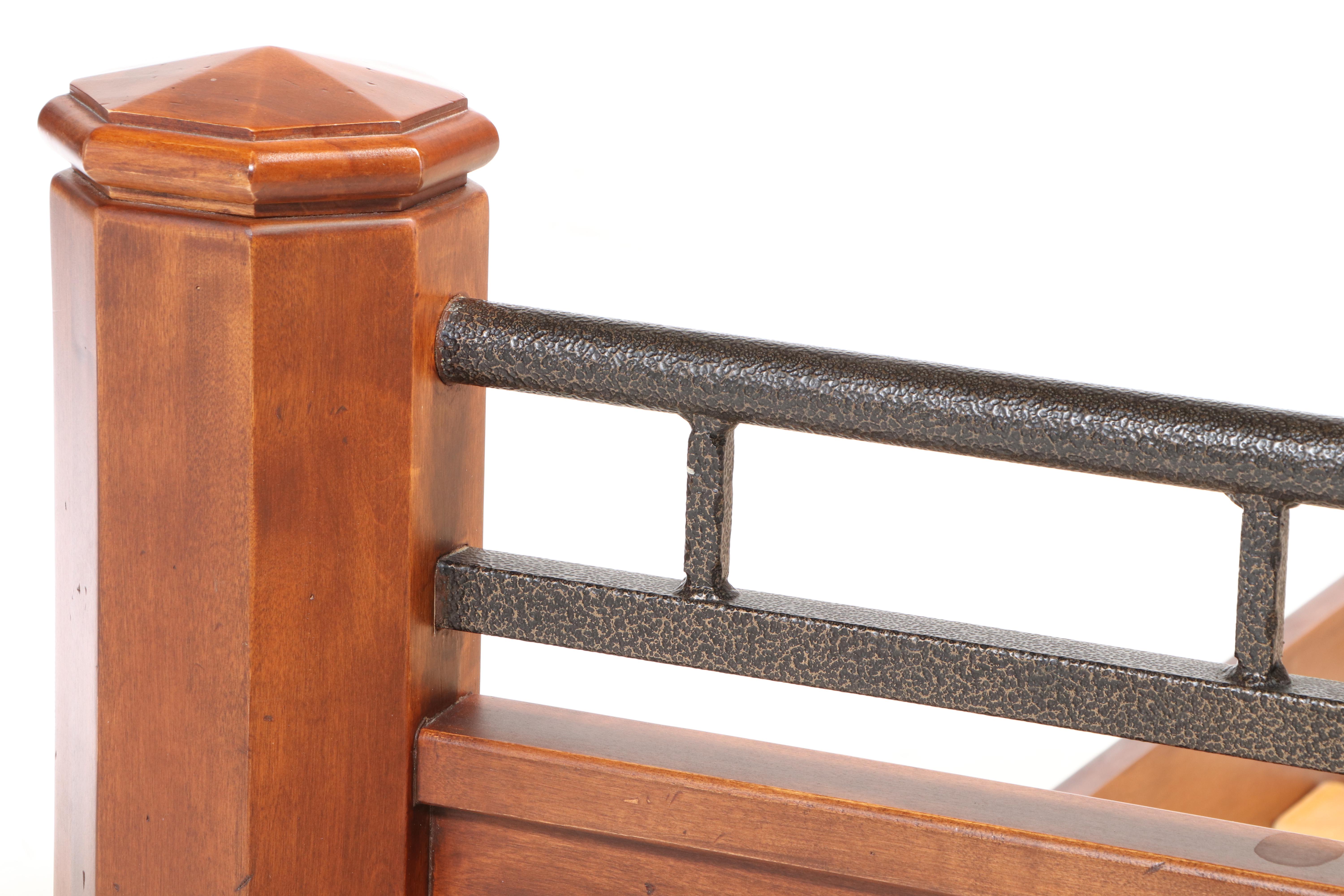 Furniture Fair Walnut-Stained Wood and Metal Queen Size Bed