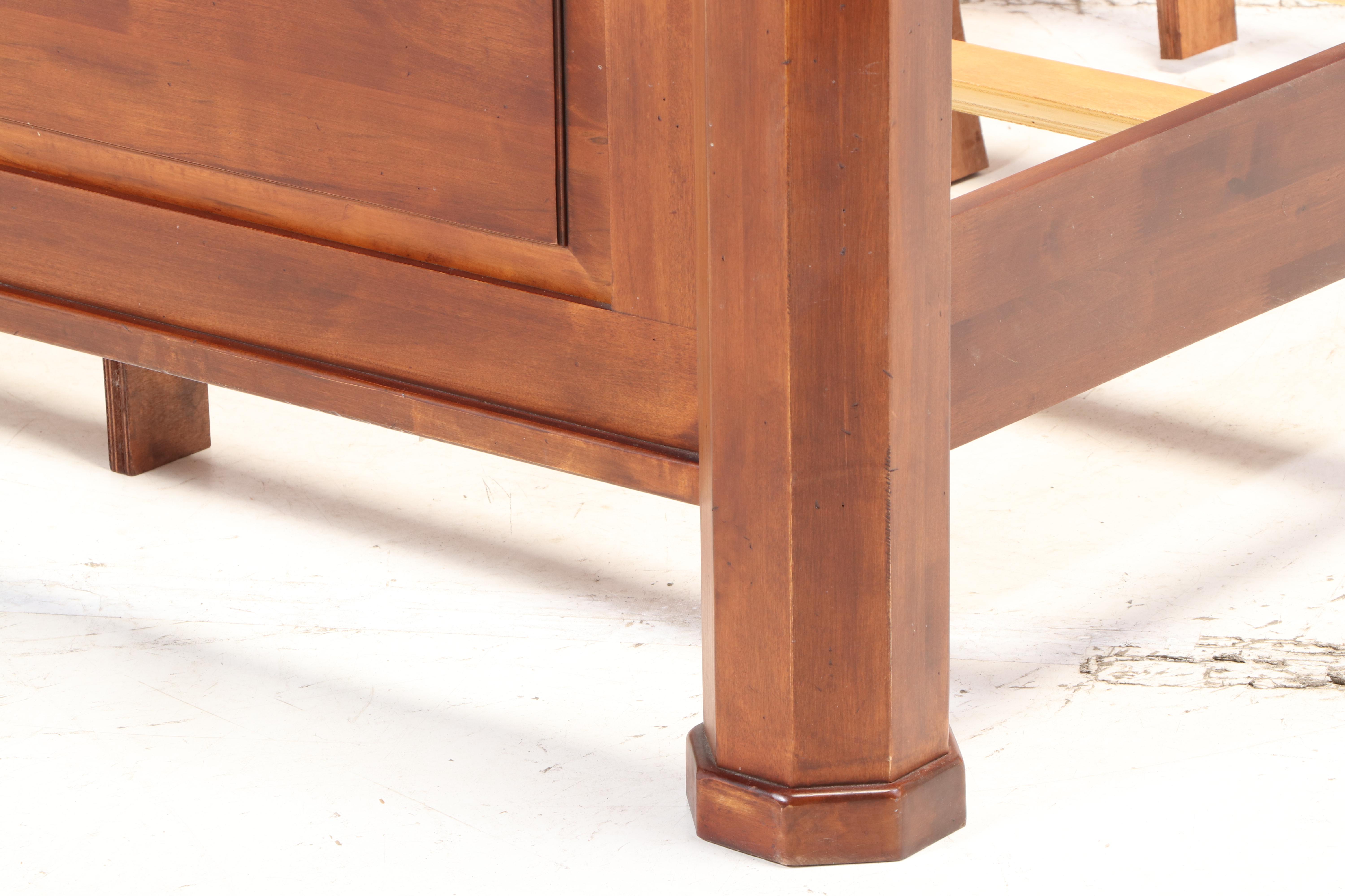 Furniture Fair Walnut-Stained Wood and Metal Queen Size Bed