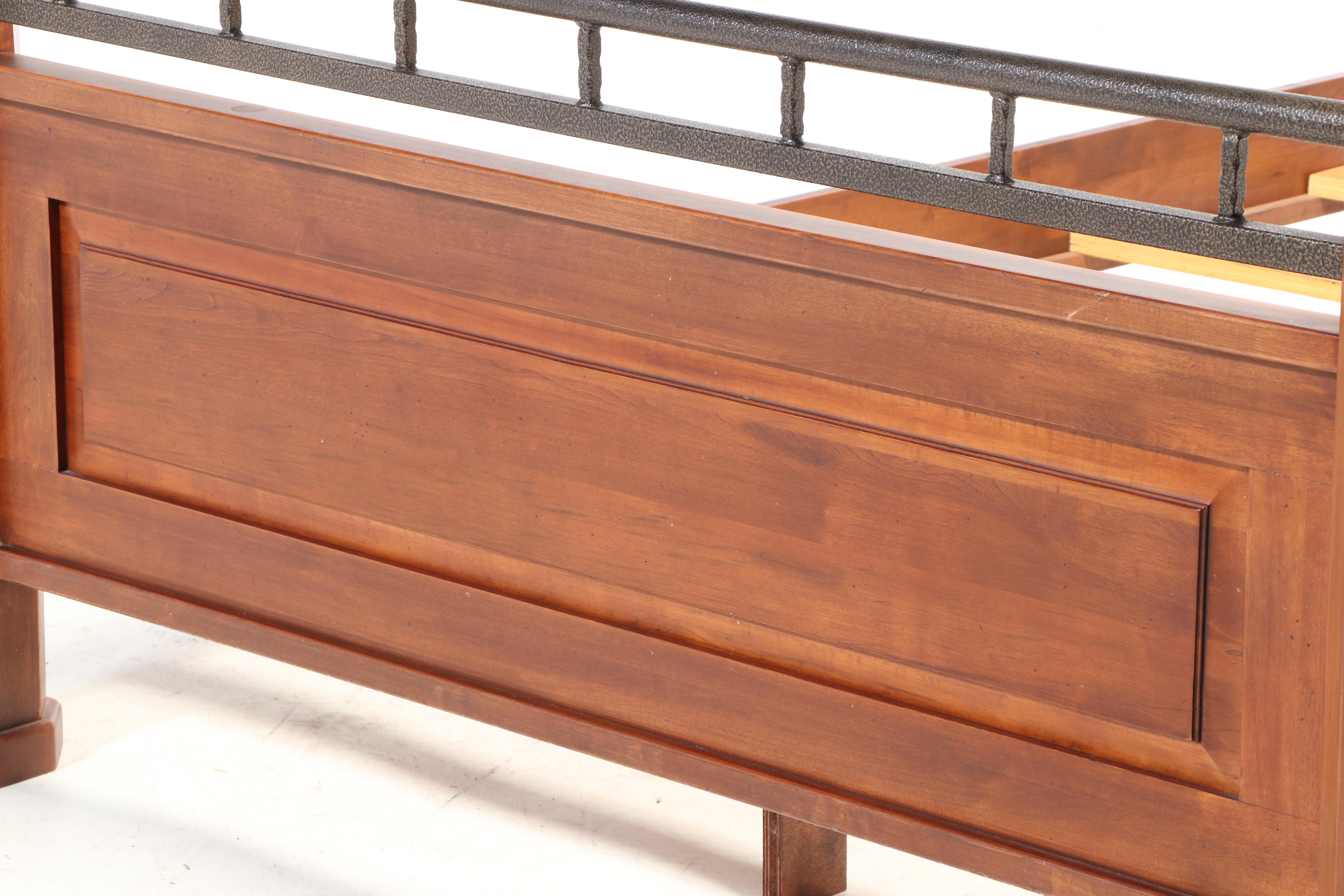 Furniture Fair Walnut-Stained Wood and Metal Queen Size Bed