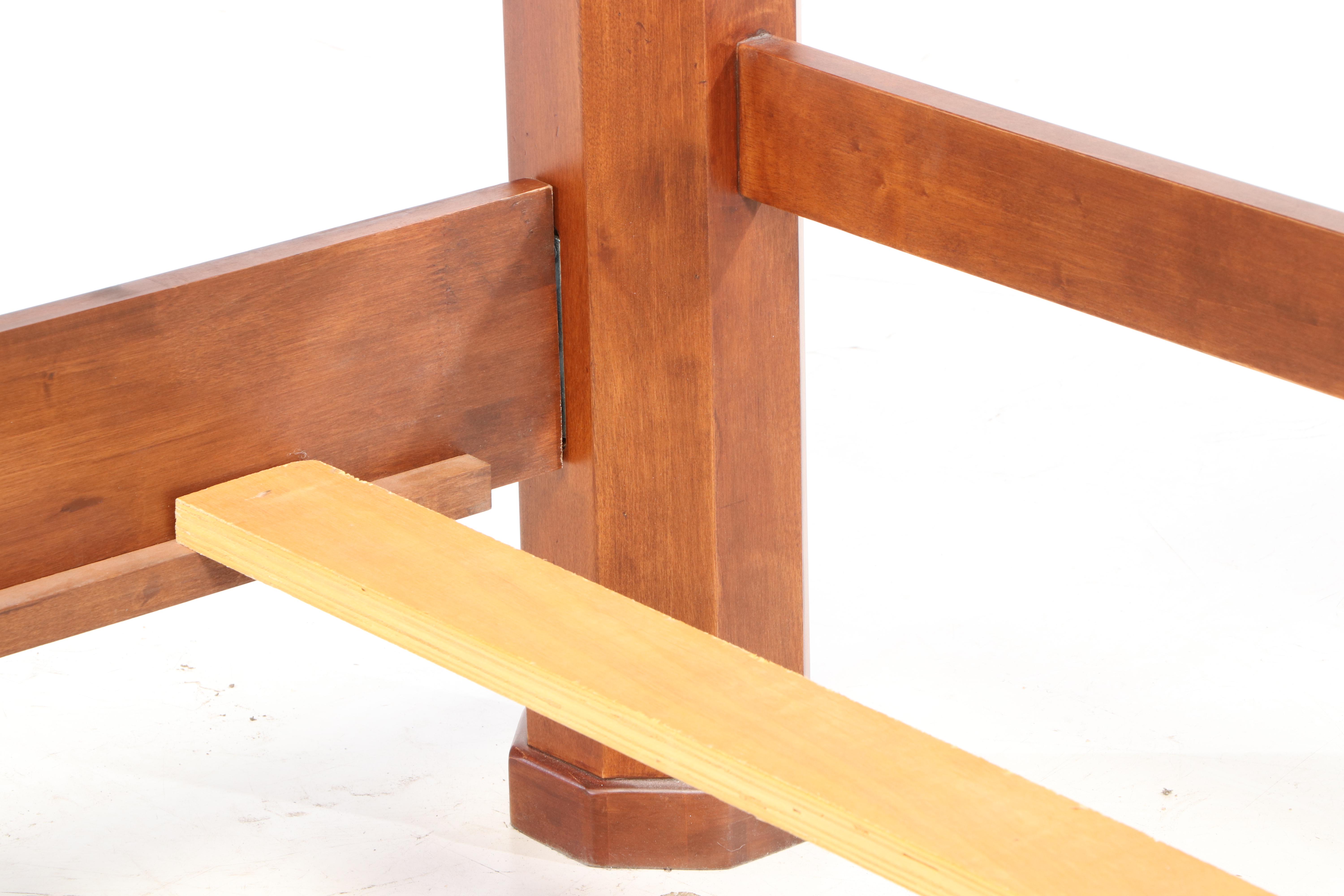 Furniture Fair Walnut-Stained Wood and Metal Queen Size Bed