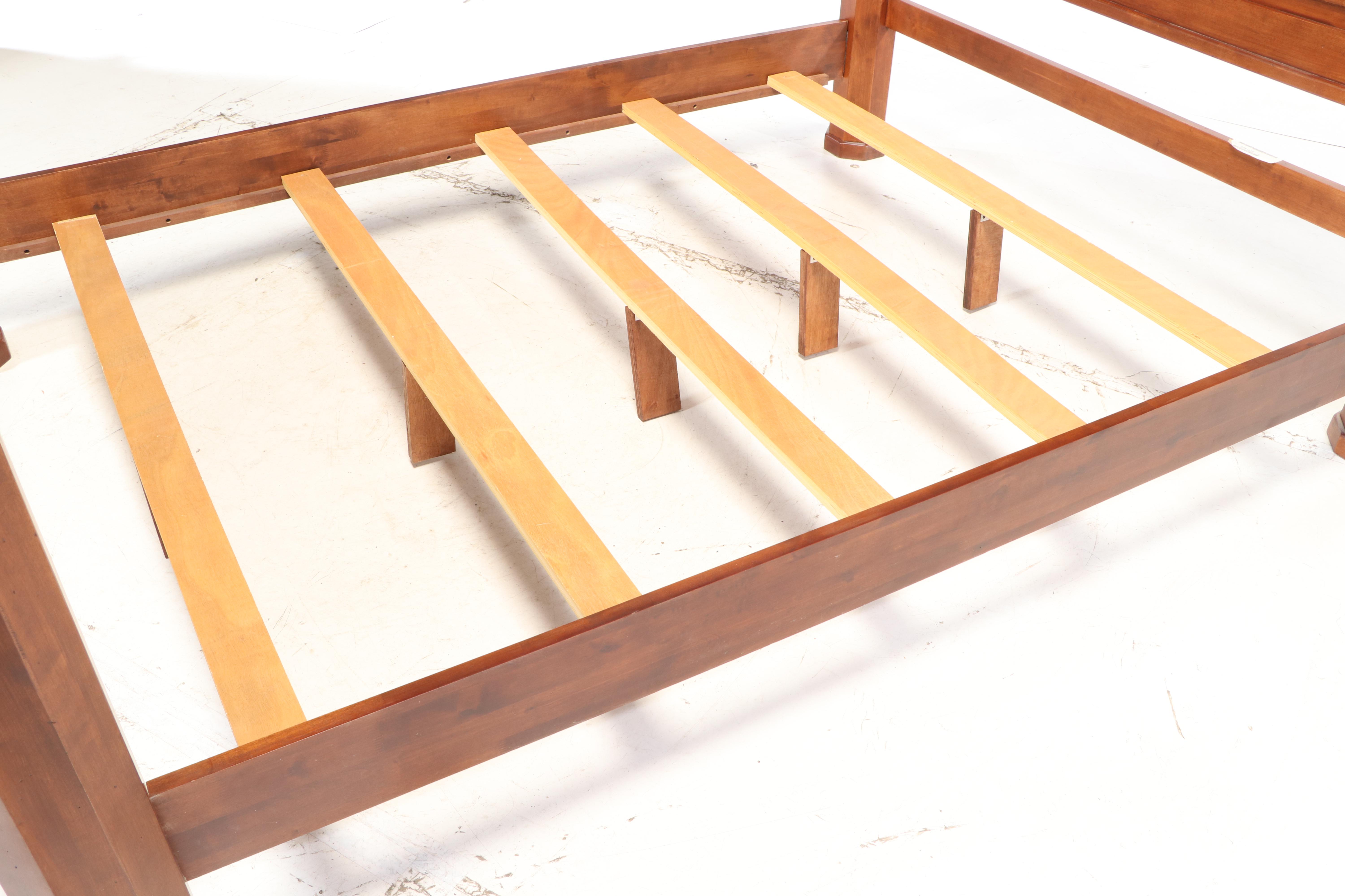 Furniture Fair Walnut-Stained Wood and Metal Queen Size Bed