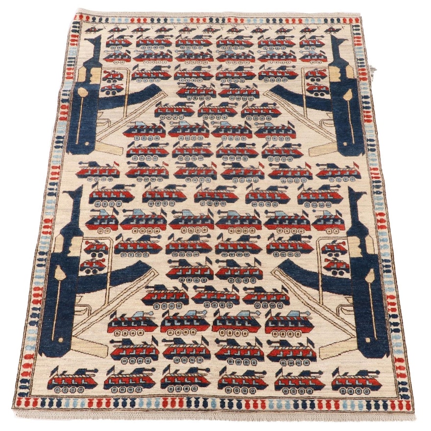 5'7 x 8'1 Hand-Knotted Afghan Wool War Rug