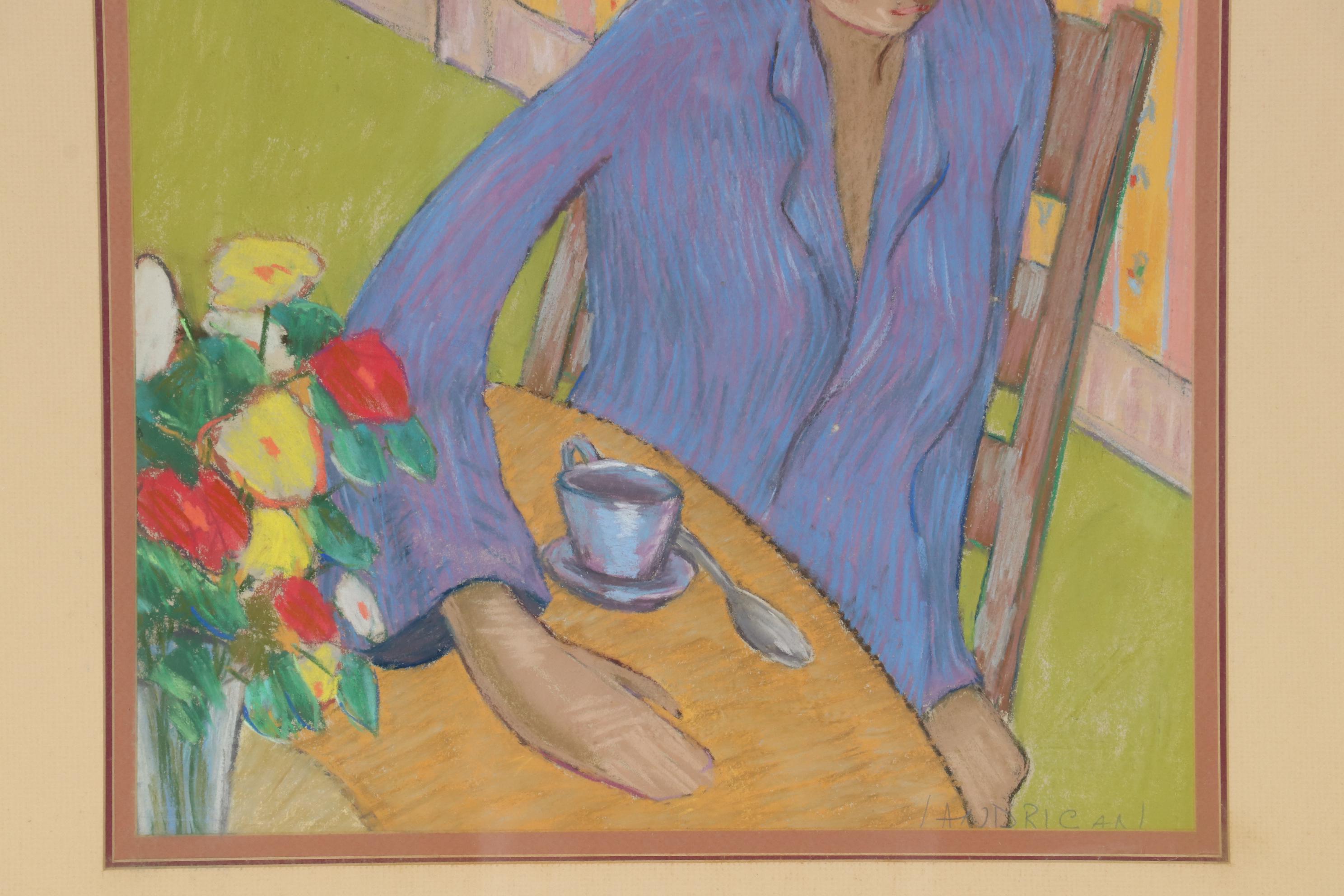 Richard Landrigan Oil Pastel Drawing of Female Portrait, Mid-20th Century