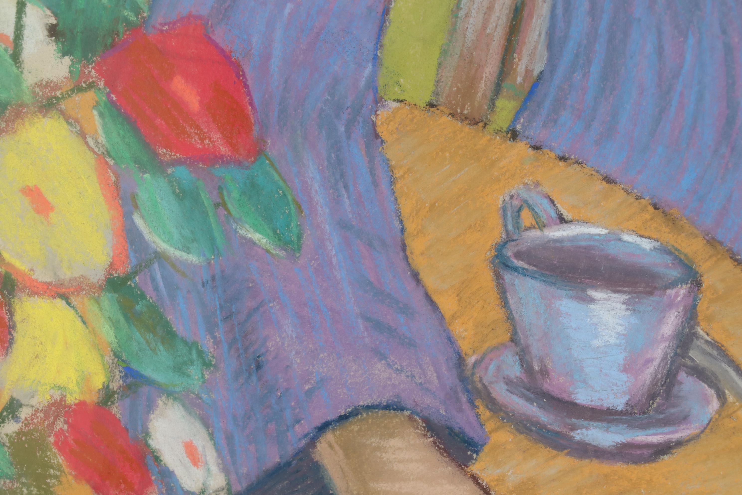 Richard Landrigan Oil Pastel Drawing of Female Portrait, Mid-20th Century