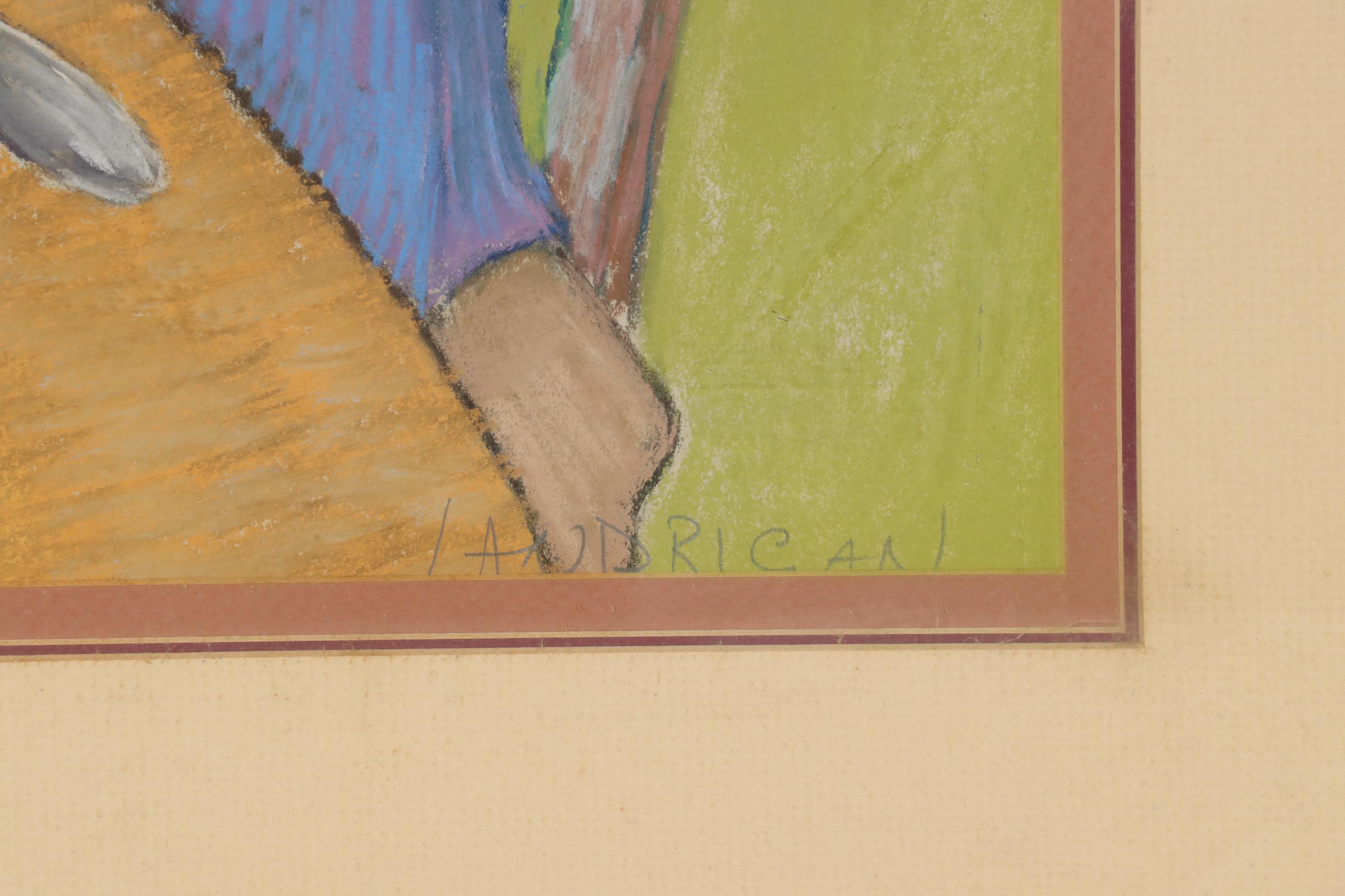 Richard Landrigan Oil Pastel Drawing of Female Portrait, Mid-20th Century