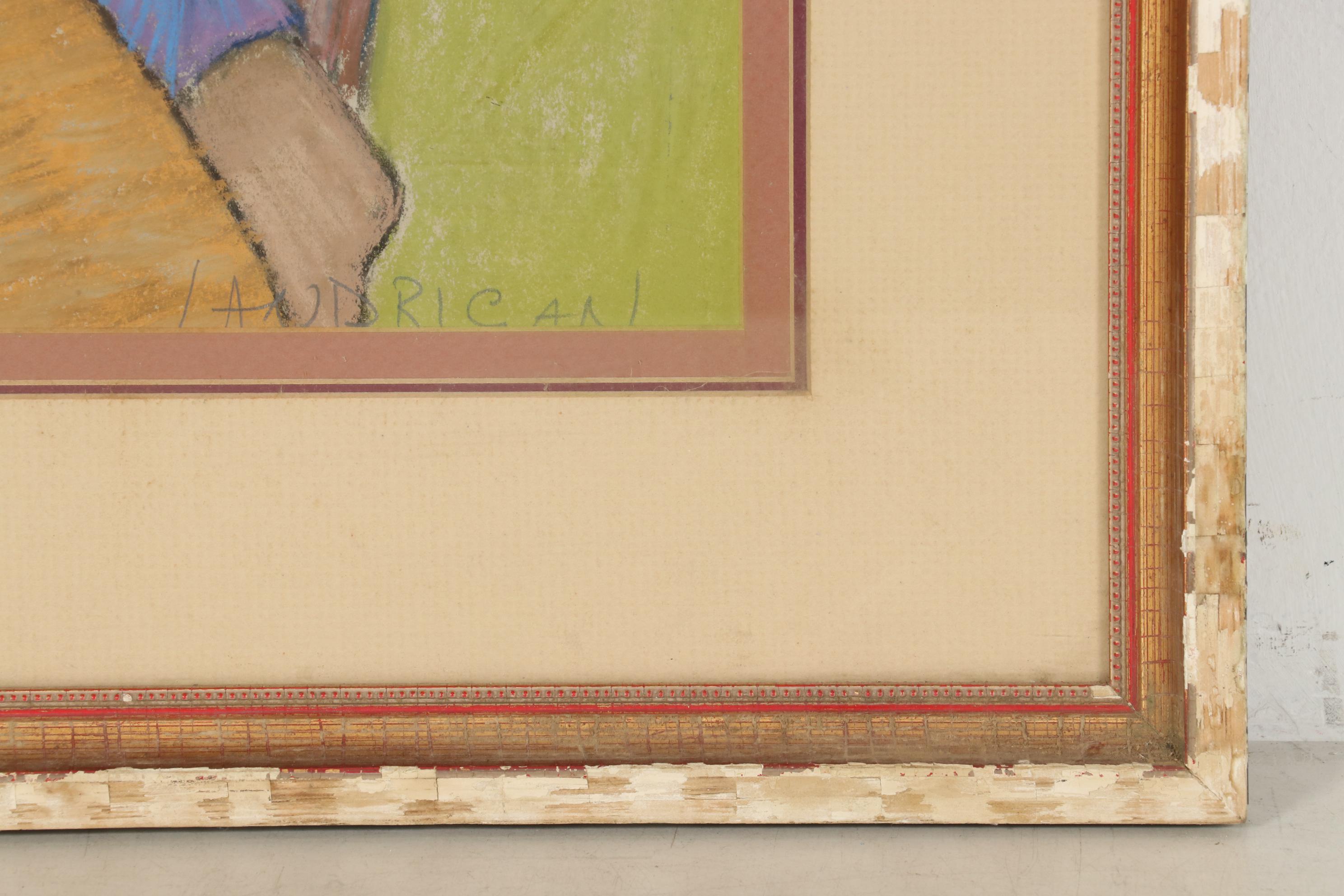 Richard Landrigan Oil Pastel Drawing of Female Portrait, Mid-20th Century