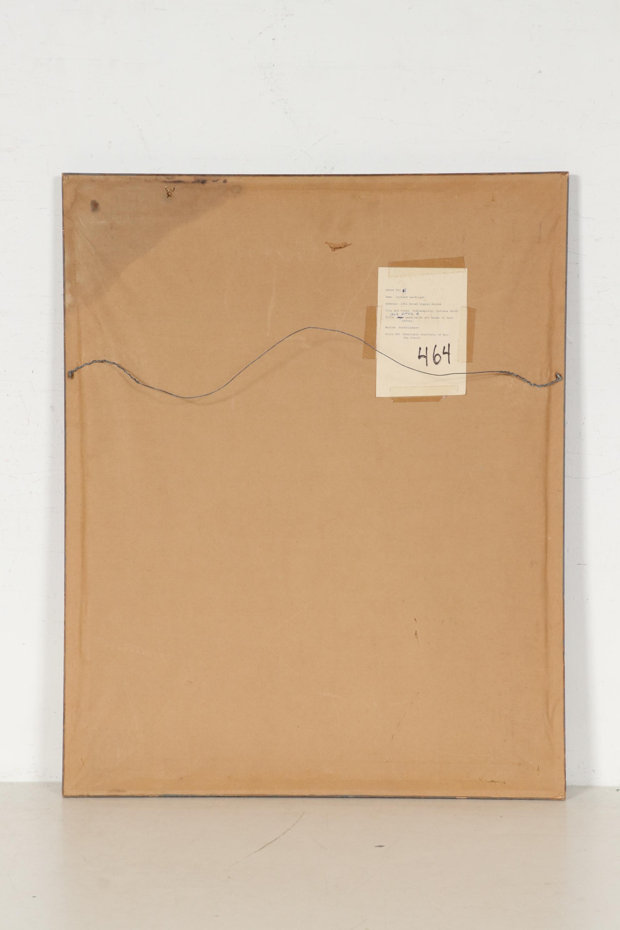 Richard Landrigan Oil Pastel Drawing of Female Portrait, Mid-20th Century