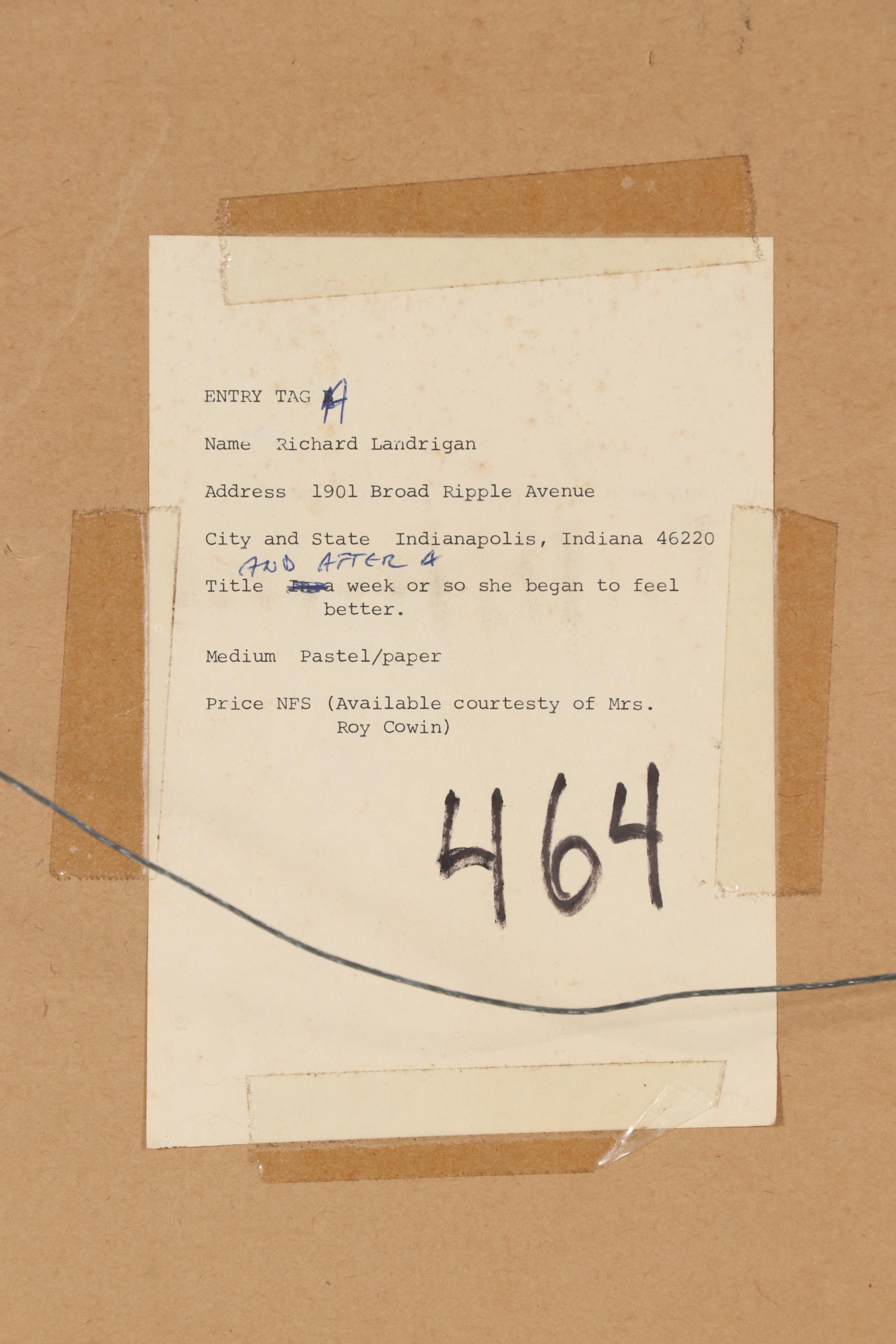 Richard Landrigan Oil Pastel Drawing of Female Portrait, Mid-20th Century