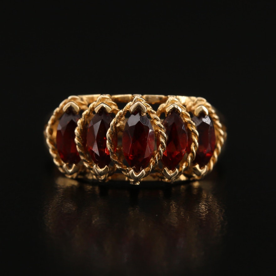 14K Garnet Ring with Twisted Rope Setting