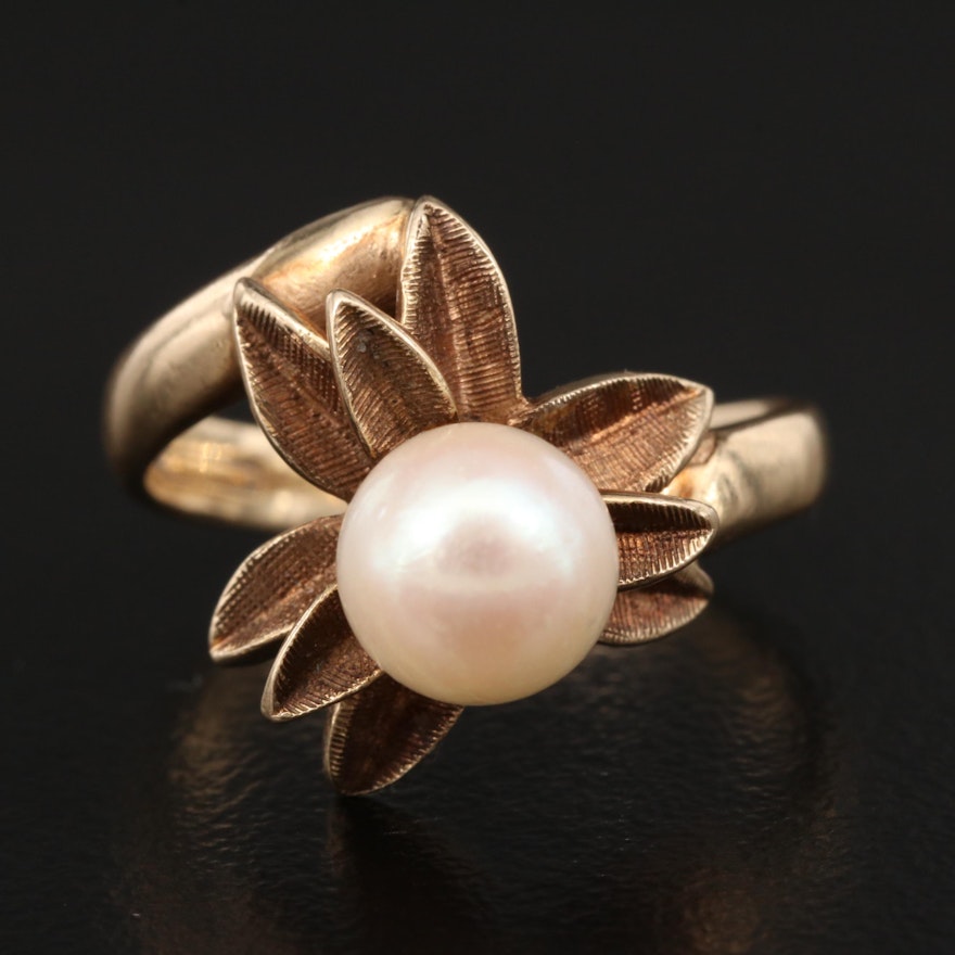 10K Pearl Floral Bypass Ring