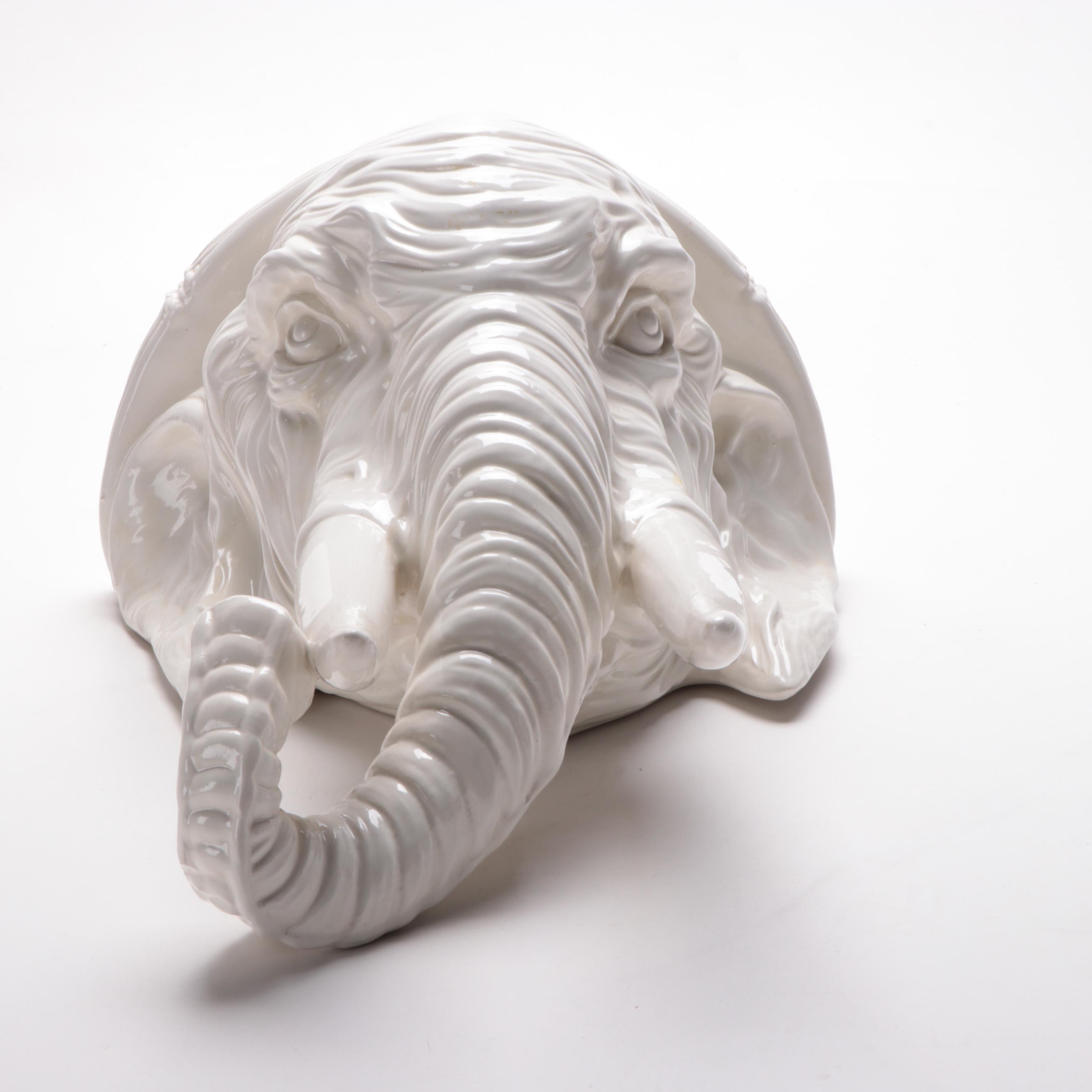 Italian Ceramic White Elephant Corbel Wall Shelf