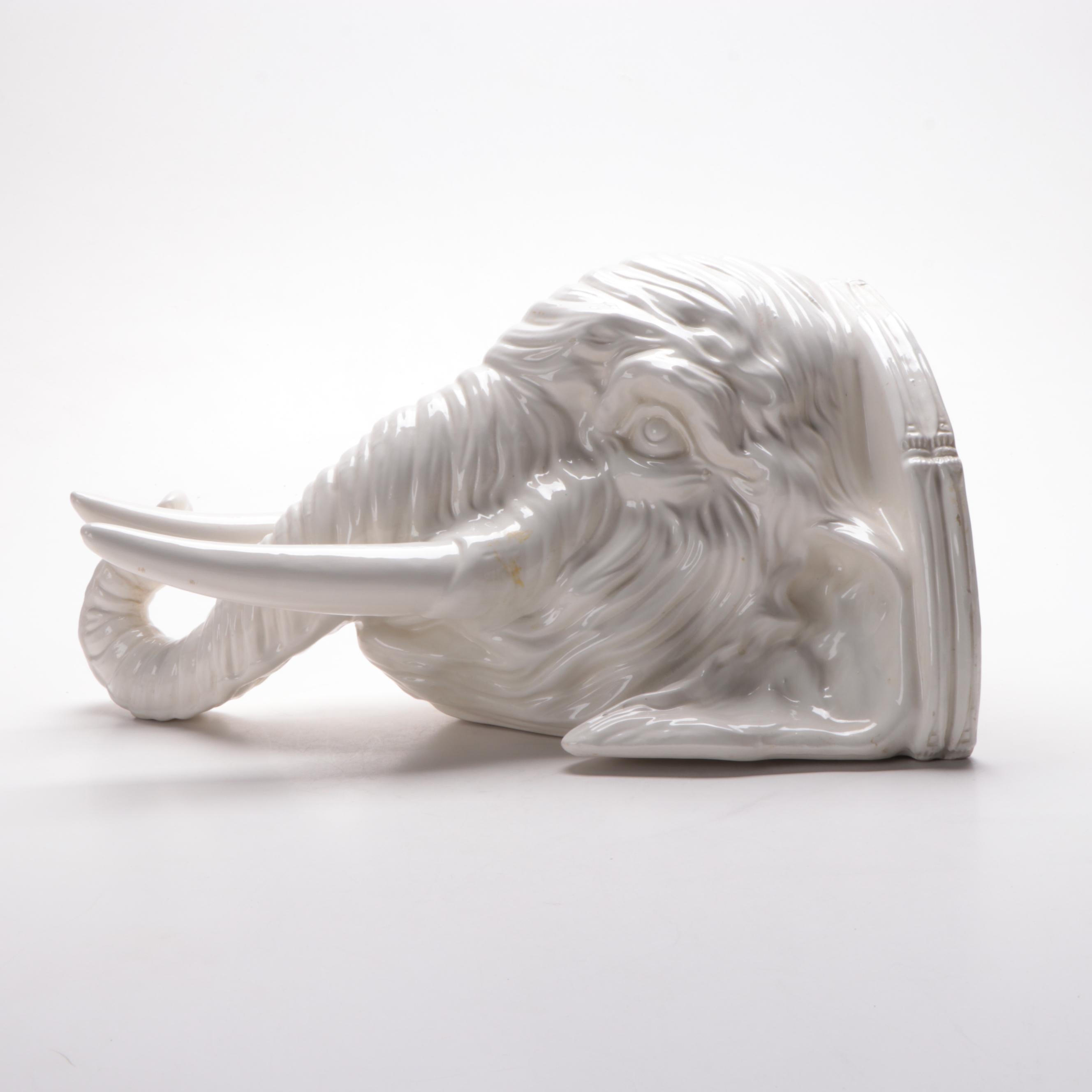 Italian Ceramic White Elephant Corbel Wall Shelf