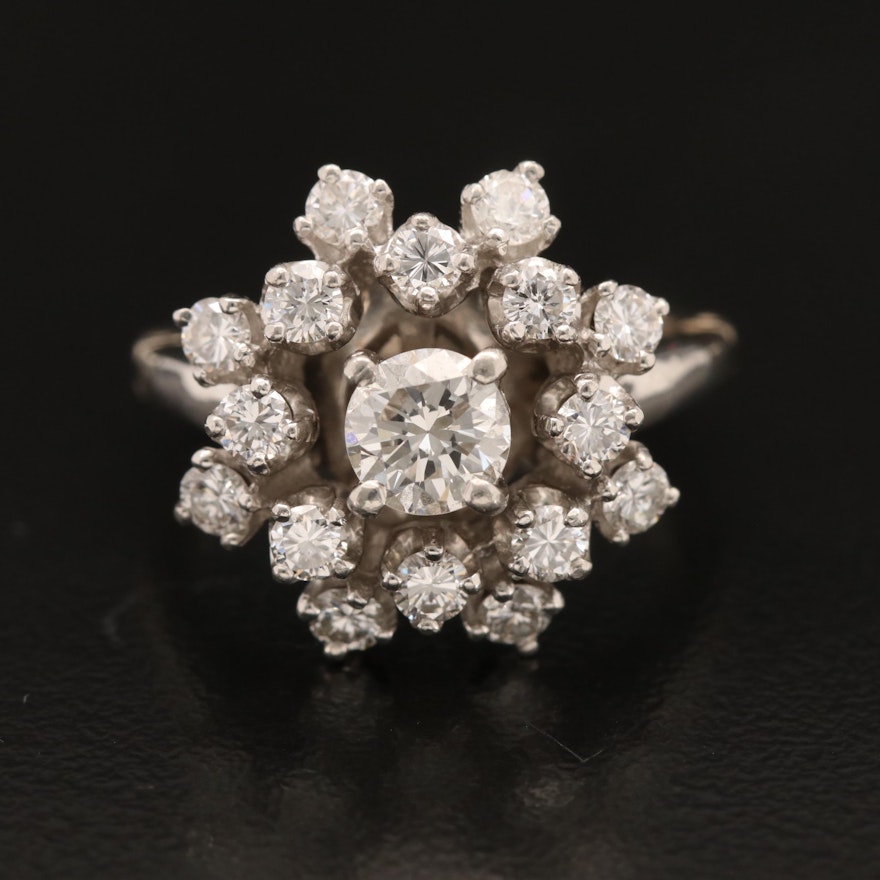 Platinum 1.34 CTW Diamond Cluster Ring with 14K Arthritic Shank