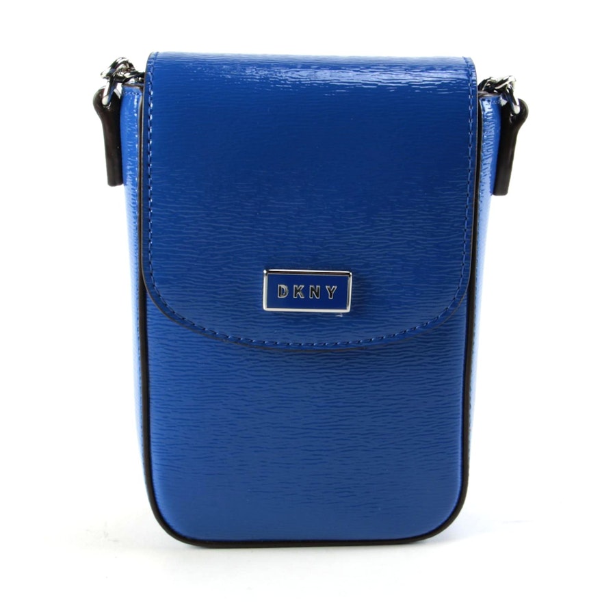 DKNY Sutton Blue Textured Patent Leather Crossbody