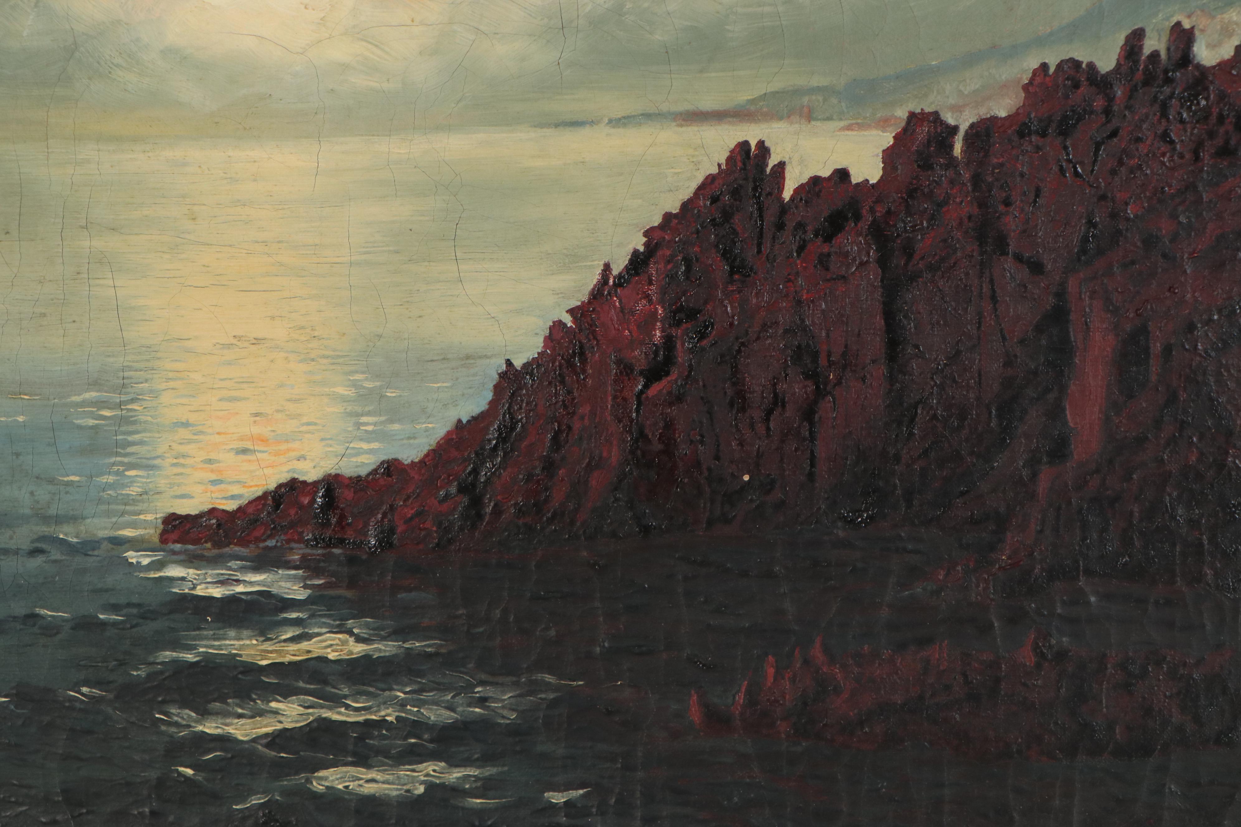 Landscape Oil Painting of Sea Cliff, Early 20th Century