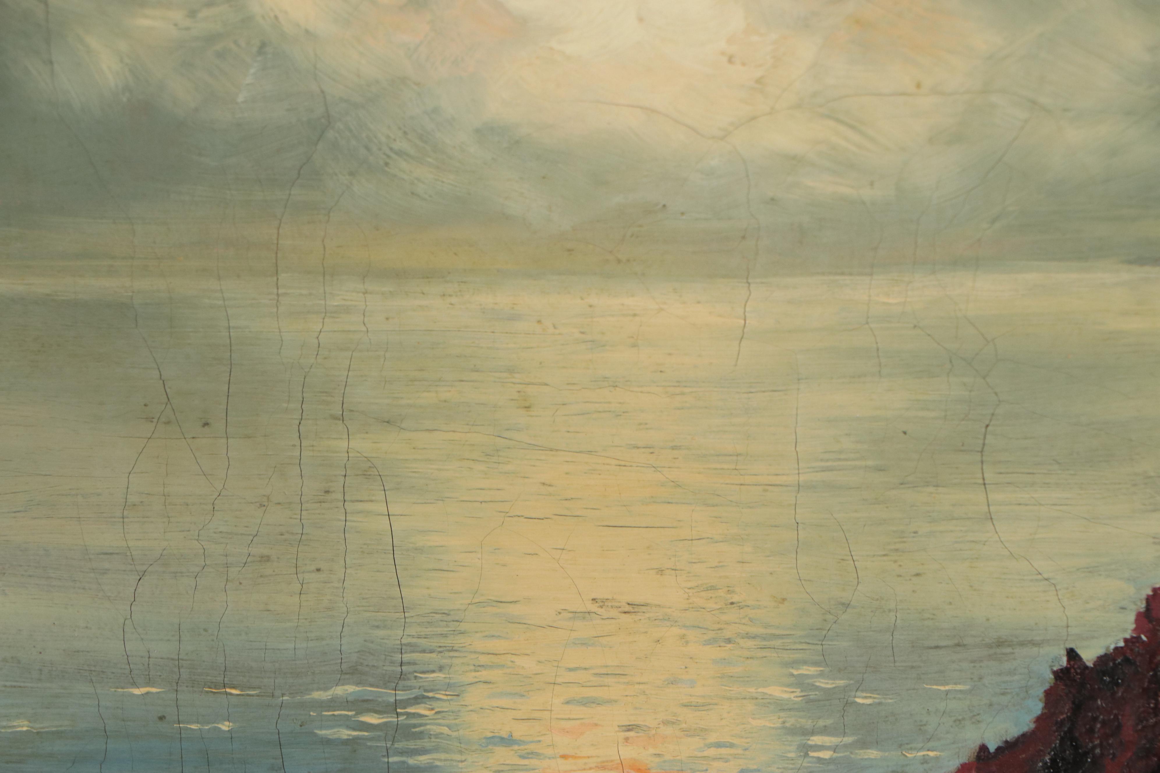 Landscape Oil Painting of Sea Cliff, Early 20th Century