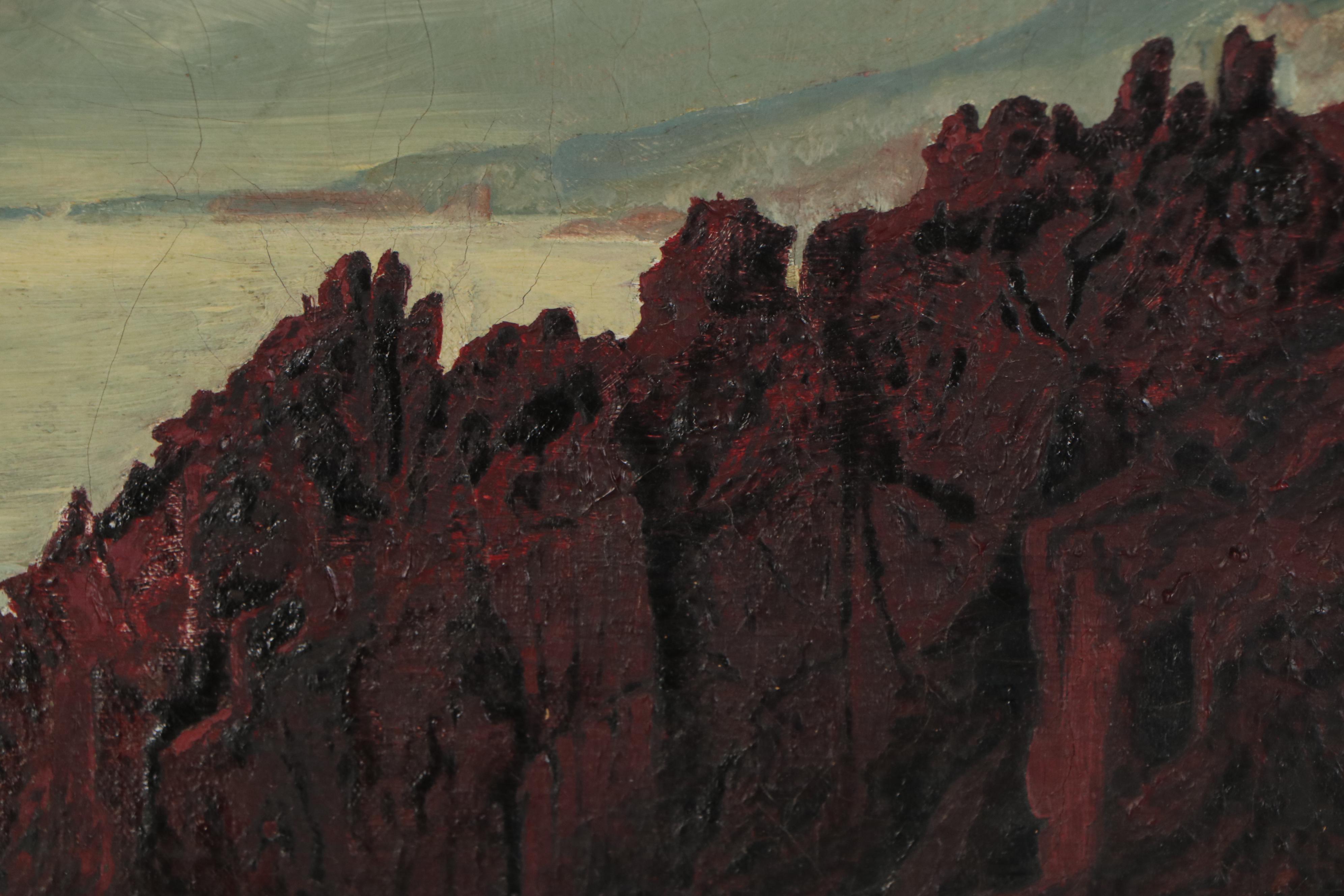 Landscape Oil Painting of Sea Cliff, Early 20th Century