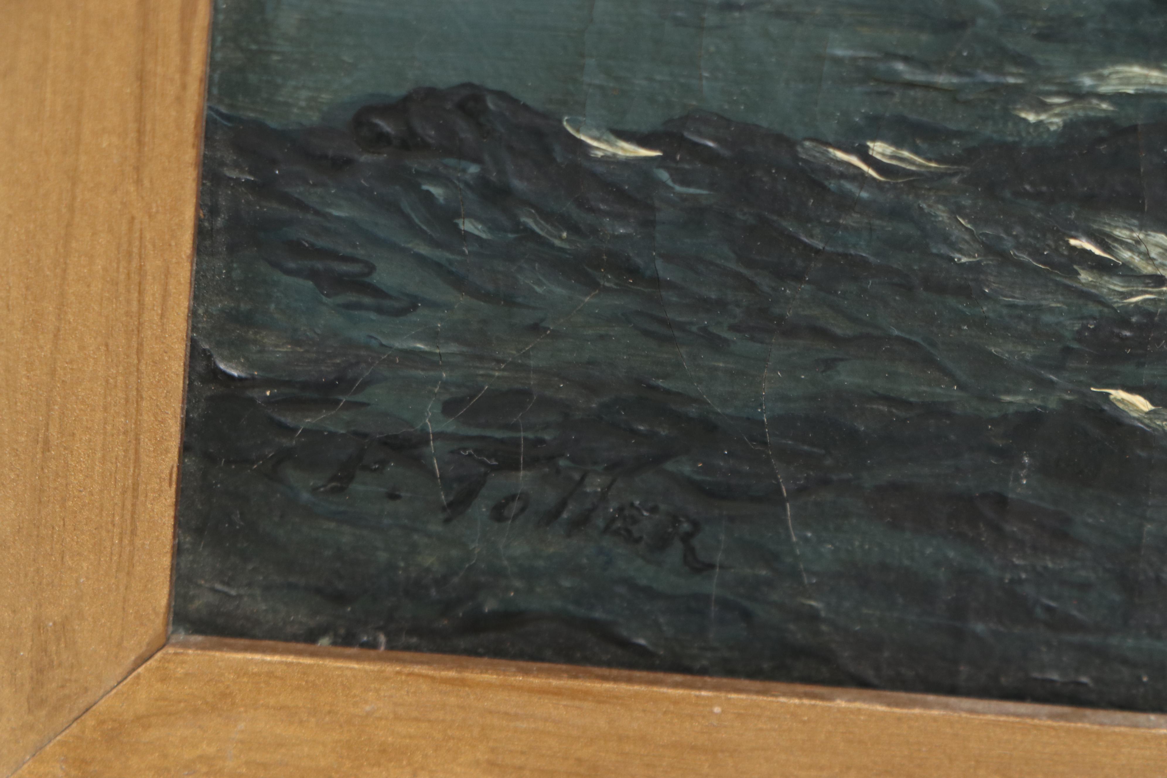 Landscape Oil Painting of Sea Cliff, Early 20th Century